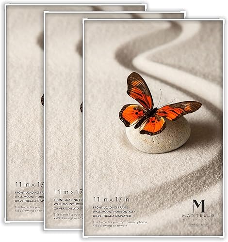 Mantello - Marco para póster de 11 x 17 pulgadas, color blanco, con carga frontal, paquete de 3, marco de fotos de 11 x 17 pulgadas