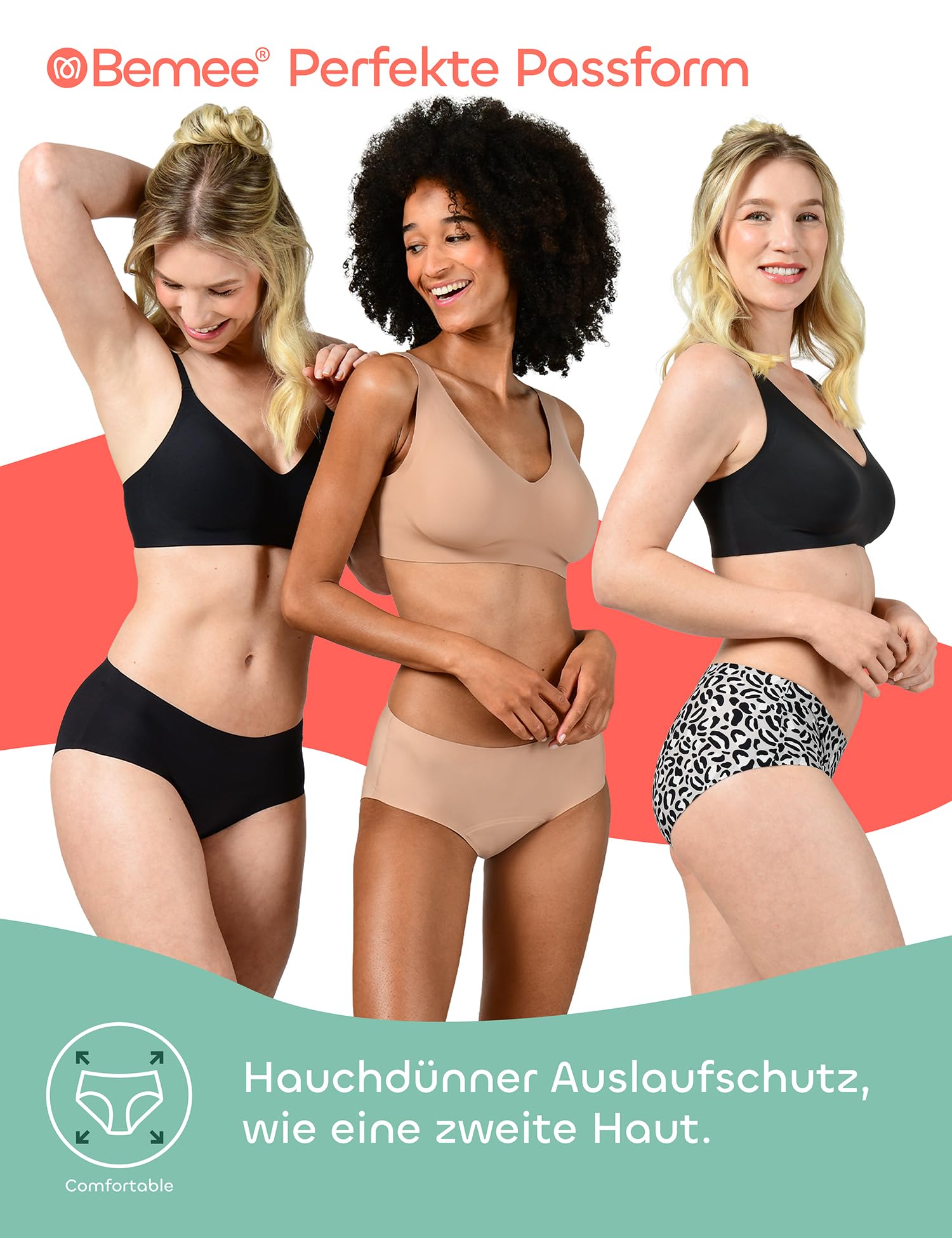 BeMee Nahtlose Perioden-Unterwäsche für Sport und diskreten Schutz I Seamless Hipster I Menstruationsslip aus Oeko-Tex® zertifiziertem Nylon (Größe XS bis XXL)
