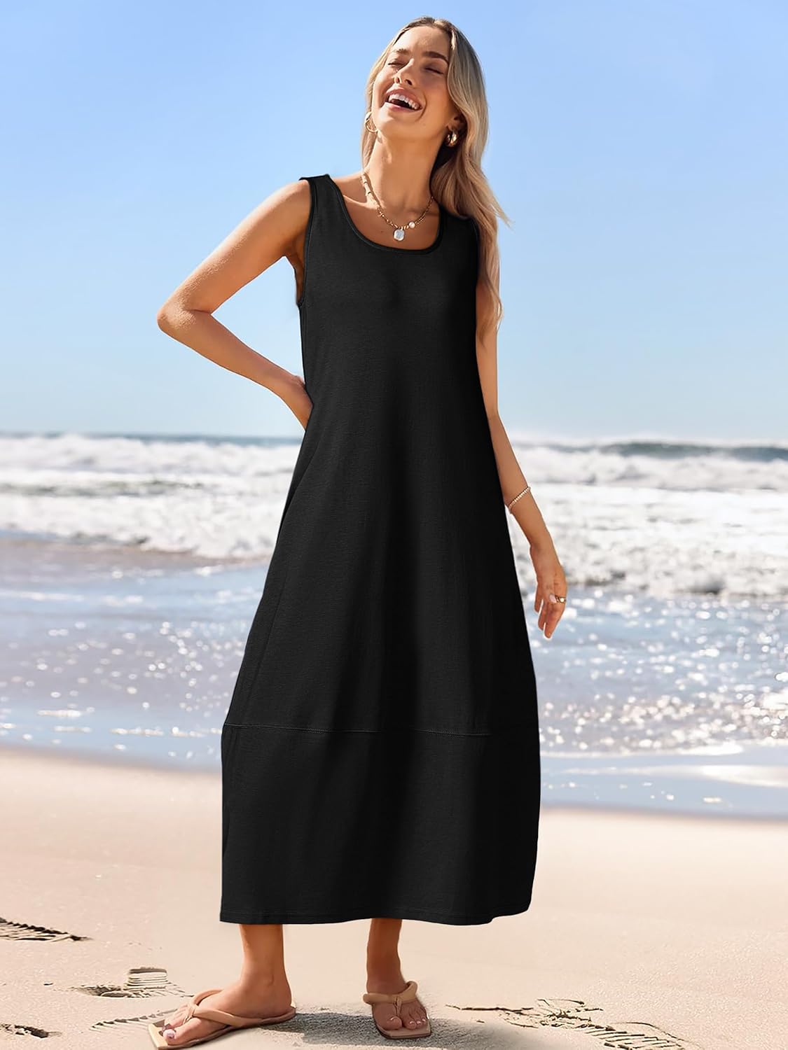 BerryGo Womens Summer Cotton Midi Dress Sleeveless Vacation Beach Casual Tank Dresses 2026 Long Sundress Trendy - Image 7