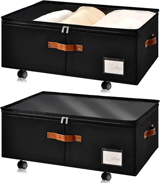 Under Bed Storage Organizer with Wheels, Underbed Container with Clear L...