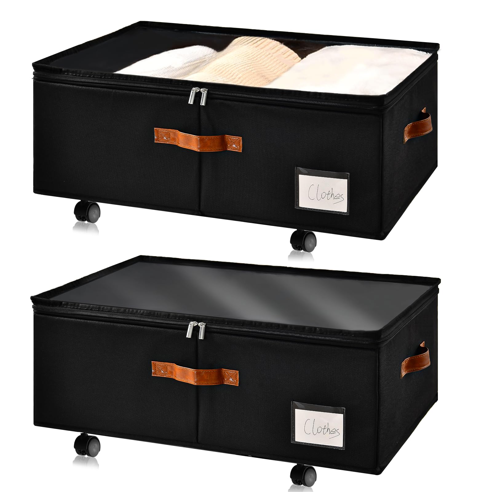 Photo 1 of **PARTIAL SET/ ONLY 1*** Freebat Under Bed Storage Organizer with Wheels 2 Pack, 10 inches Height Underbed Container with Clear Lid Cover, Storage Bag Box with Visiable Window for Clothes, Bedsheet, Pillow