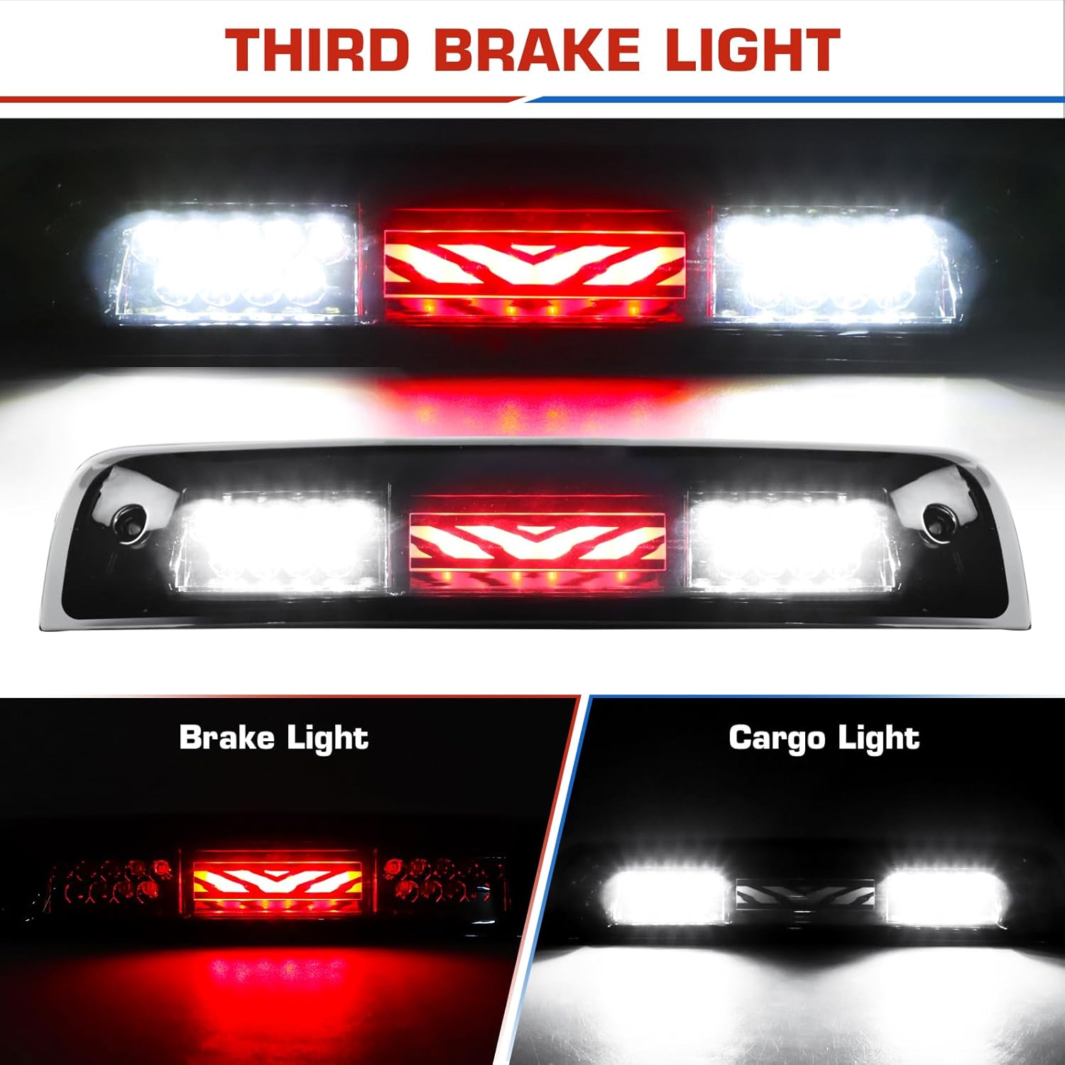 Smoke Lens LED Tail Light Assembly + 3rd Brake Cargo Lamp for 2009-2018 Dodge Ram 1500, 2010-2018 Ram 2500 3500, Only Fit factory Halogen/incandescent and Without Projector Headlights Models (3 Pack)