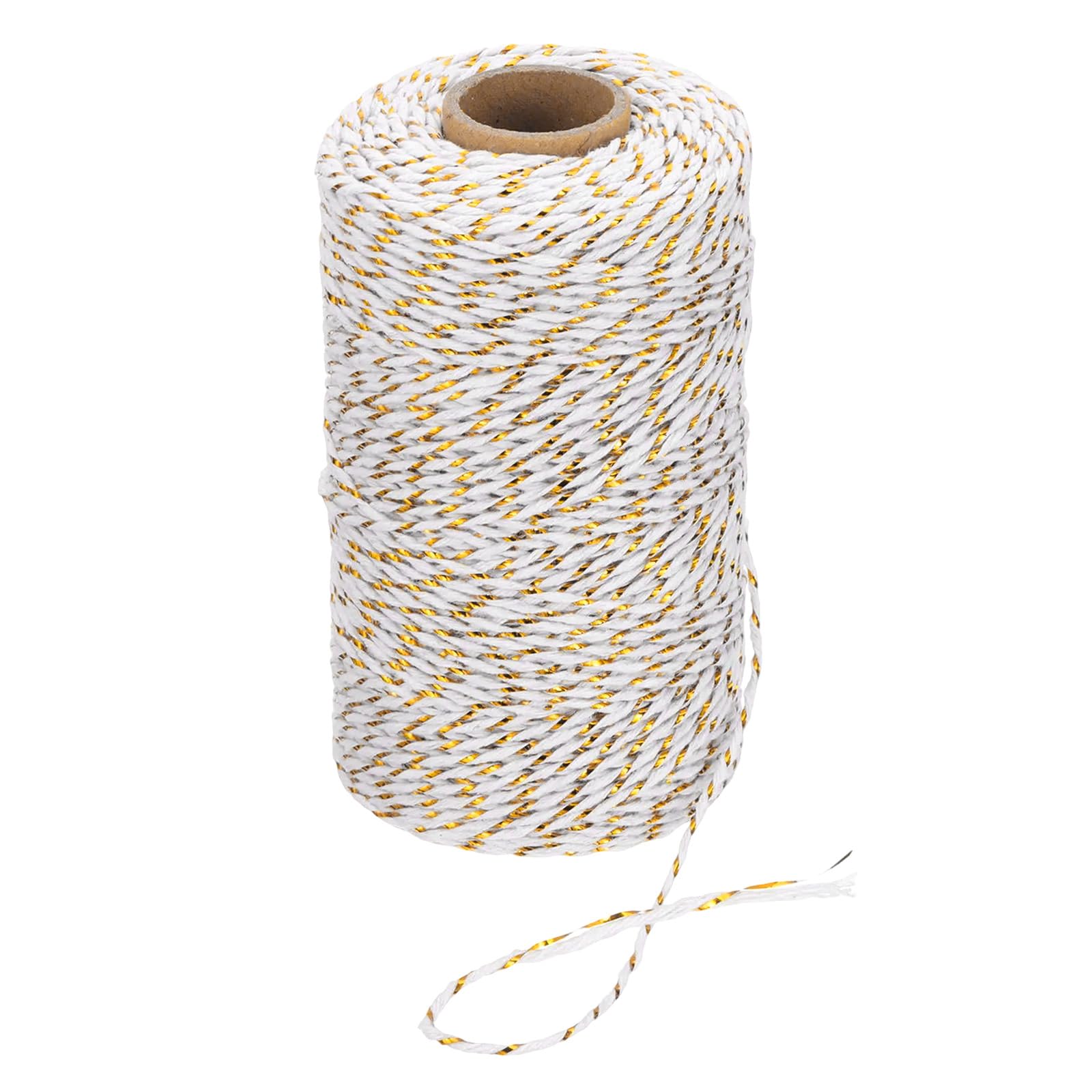 PATIKIL 100m Butcher String Twine, 2mm Cotton Bakers Decorative Twine String Rope Cord for Gift Wrapping Arts Crafts Party Kitchen Gardening, Gold White