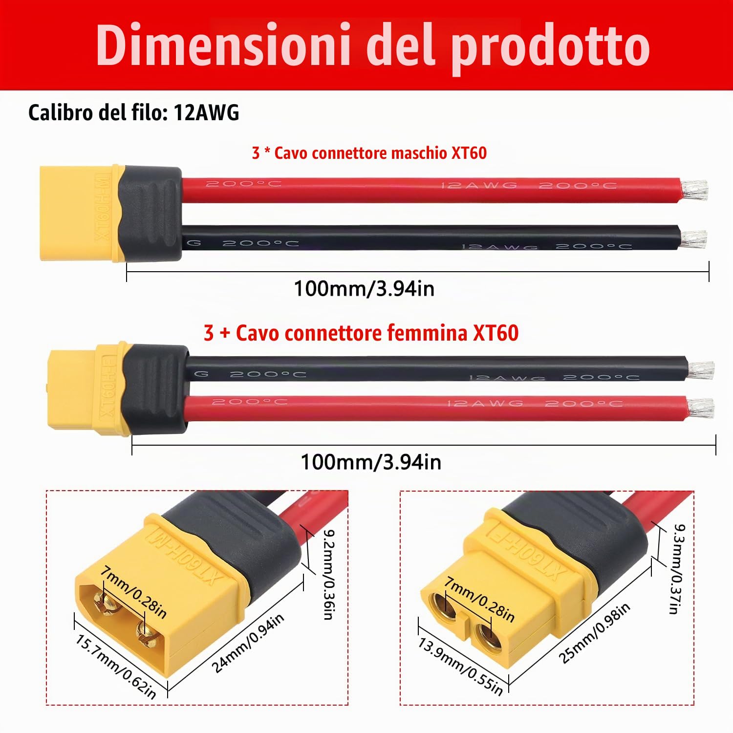 ZkeeShop XT60i to O Ring Terminal Cable,More Than 8A,10AWG Extension Cable XT60i Female to O Ring Connector XT60i-f Compatible with Lipo Batterie (1.5M/5FT