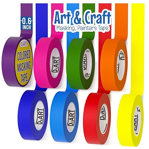 DEART 8 mini rollos coloridos de cinta adhesiva de 0.6 pulgadas x 11 yardas, surtido de cintas para pintores, cinta de papel de etiquetado de