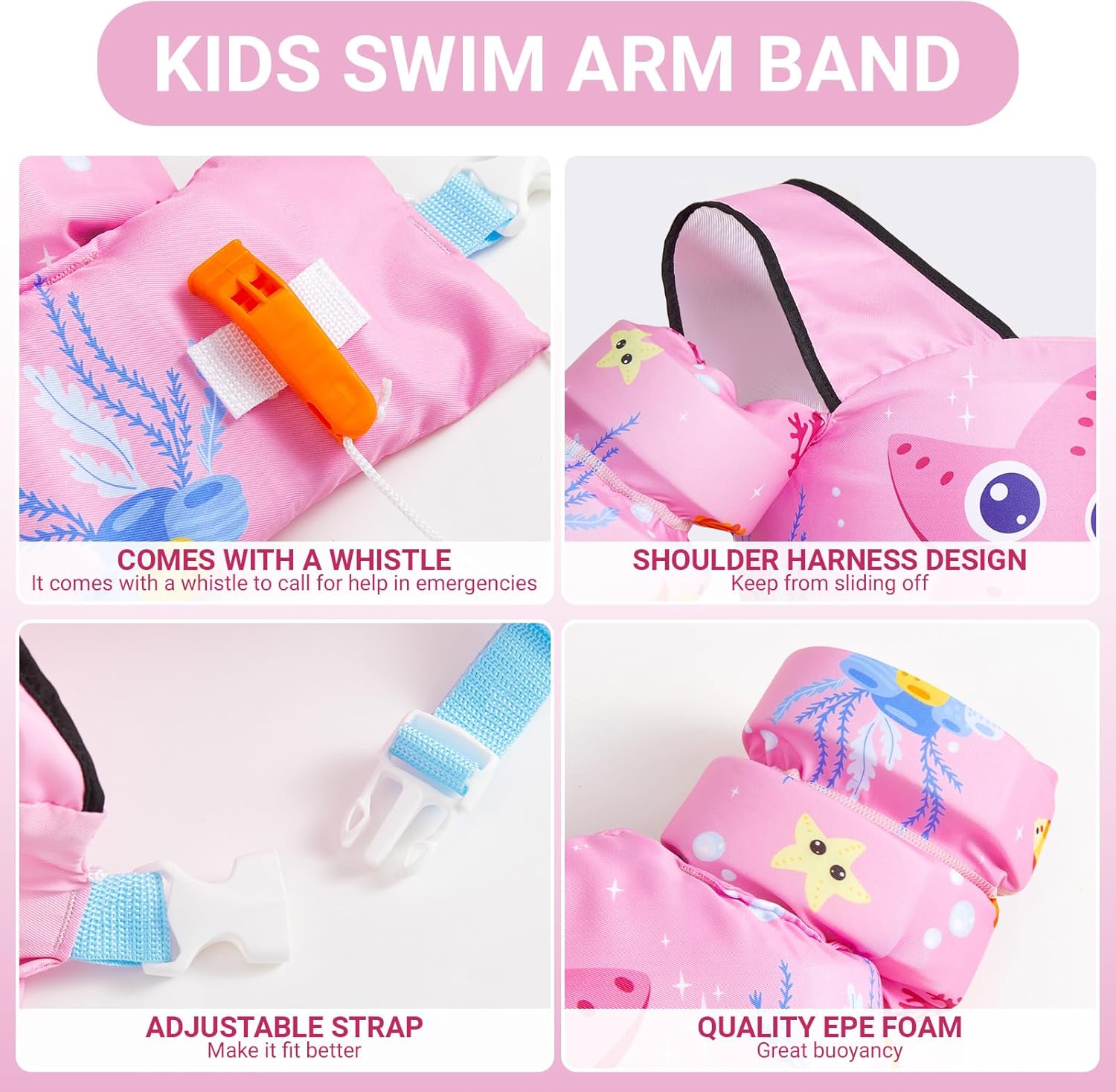 Toddler Swim Vest Swim Jacket Toddler Life Jacket 30-50 Lbs, US Coast Guard Approved Life Vest Kids Arm Floaties for Toddlers Water Wing with Whistle