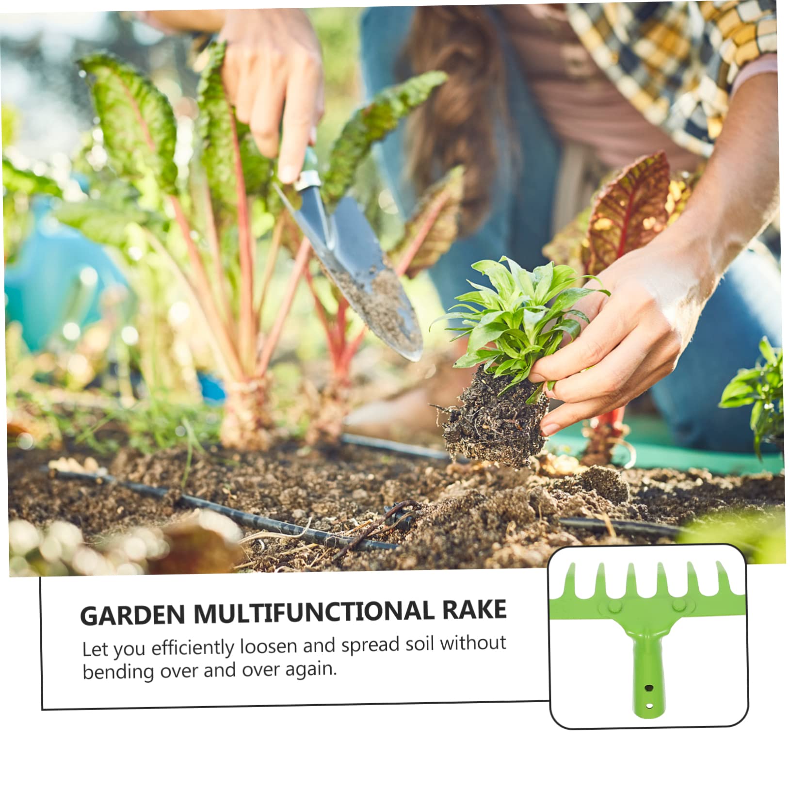 ibasenice 2 Stück Multifunktionsrechen Werkzeug Blumenrechen Pflanzen Gartenerde Rechen Bodenrechen Lockern Gartenrechen Zum Graben Handkultivator Kohlenstoffstahl Green