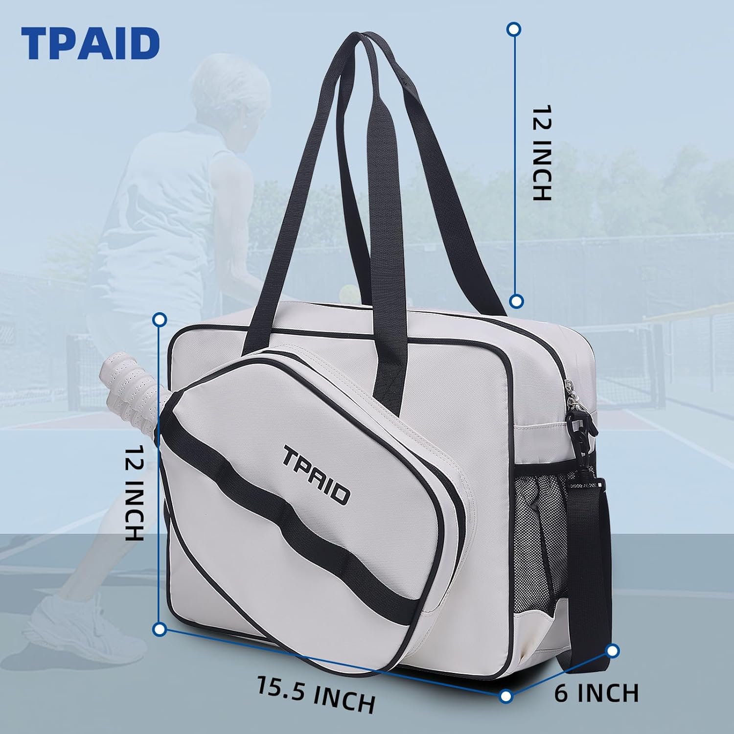 TPAID Pickleball Bag for Women Men, Paddle Tote with Shoes Compartment & Wet Pocket, Multi-Functional Court Bag for 2 Rackets, Balls, Accessories, Gift for Players
