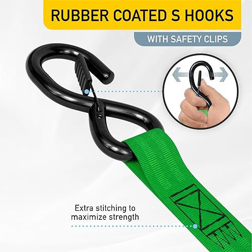 Vista 59 de AUGO Correas de trinquete retráctiles 2 correas de trinquete resistentes autoretráctiles con bucles suaves y bolsa de almacenamiento para Negro