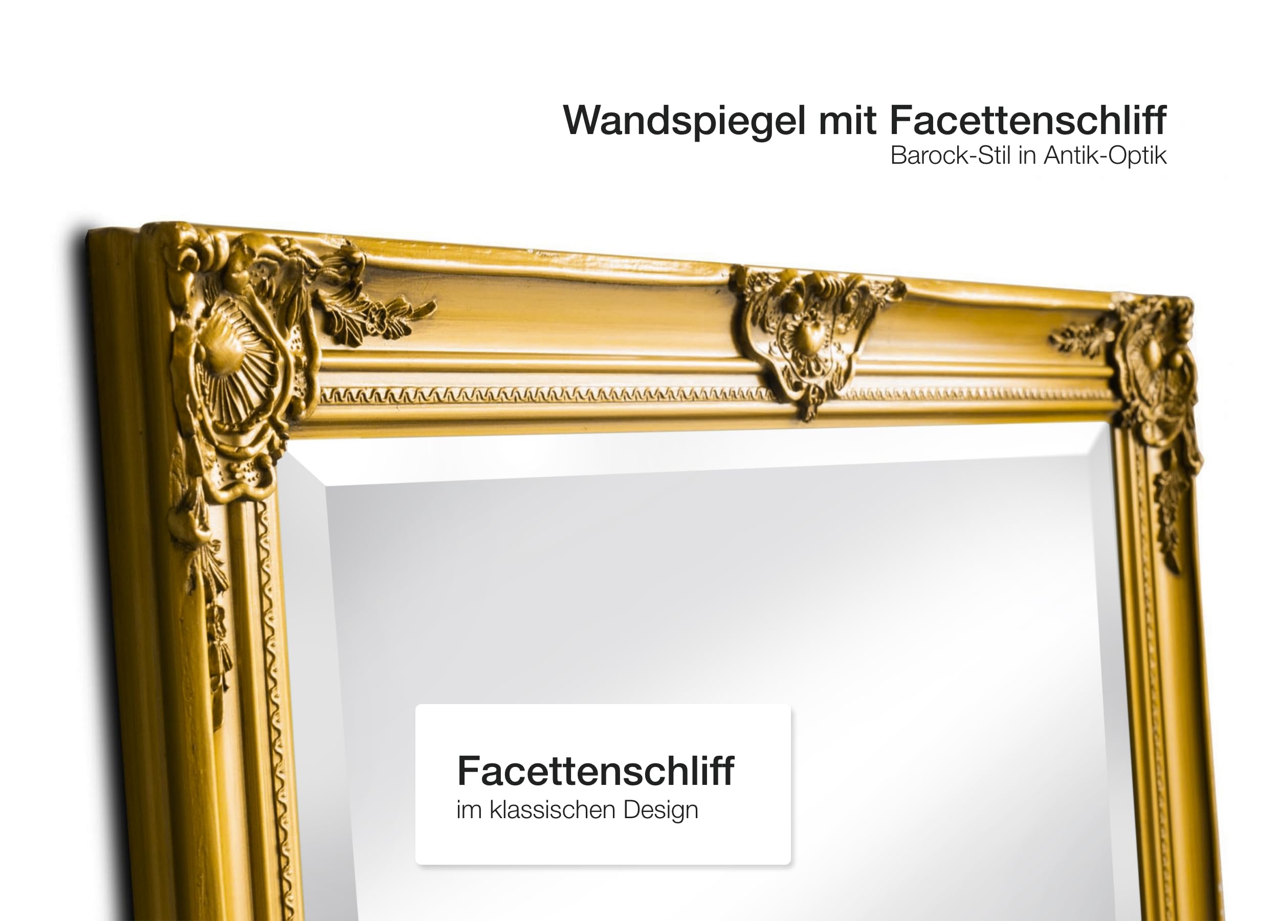 LC Home Wandspiegel Barock Gold ca. 180 x 80 cm Antik-Stil m. Facettenschliff XL Ganzkörperspiegel, Gaderobespiegel, Flurspiegel, Spiegel klassisch
