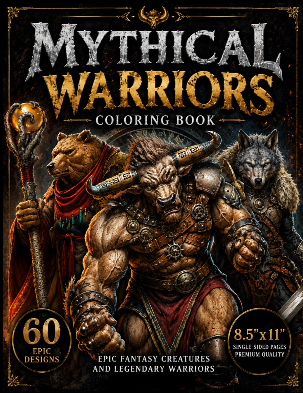 MYTHICAL WARRIORS: Coloring Book. Epic Fantasy Creatures and Legendary Beast Warriors for Adults and kids
