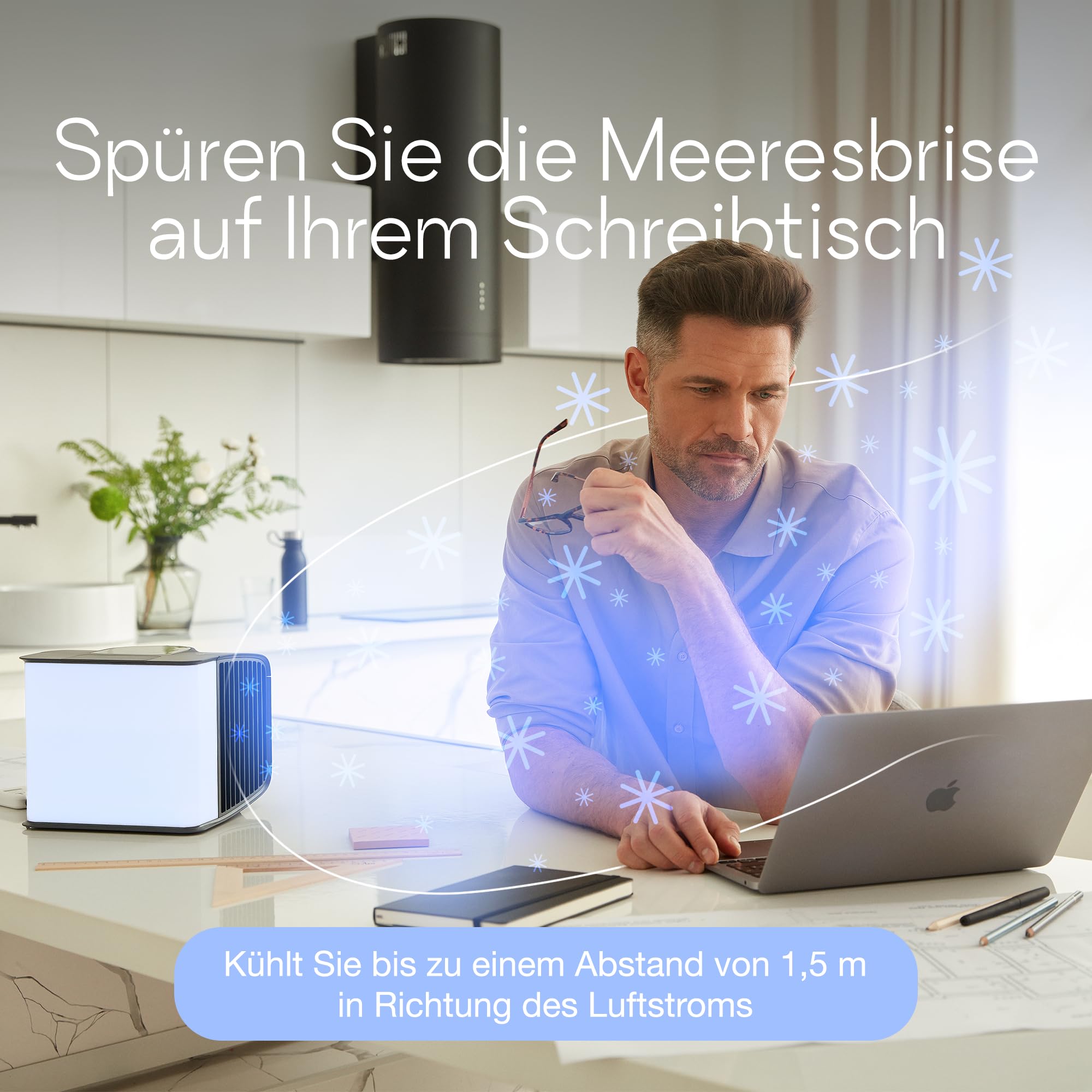Kühlventilator für Schreibtisch – Tragbare Klimaanlagen – Kleiner Eisventilator für Zelt – Mini-Sumpfkühler – Verdunstungsluftkühler, Evasmart Weiß