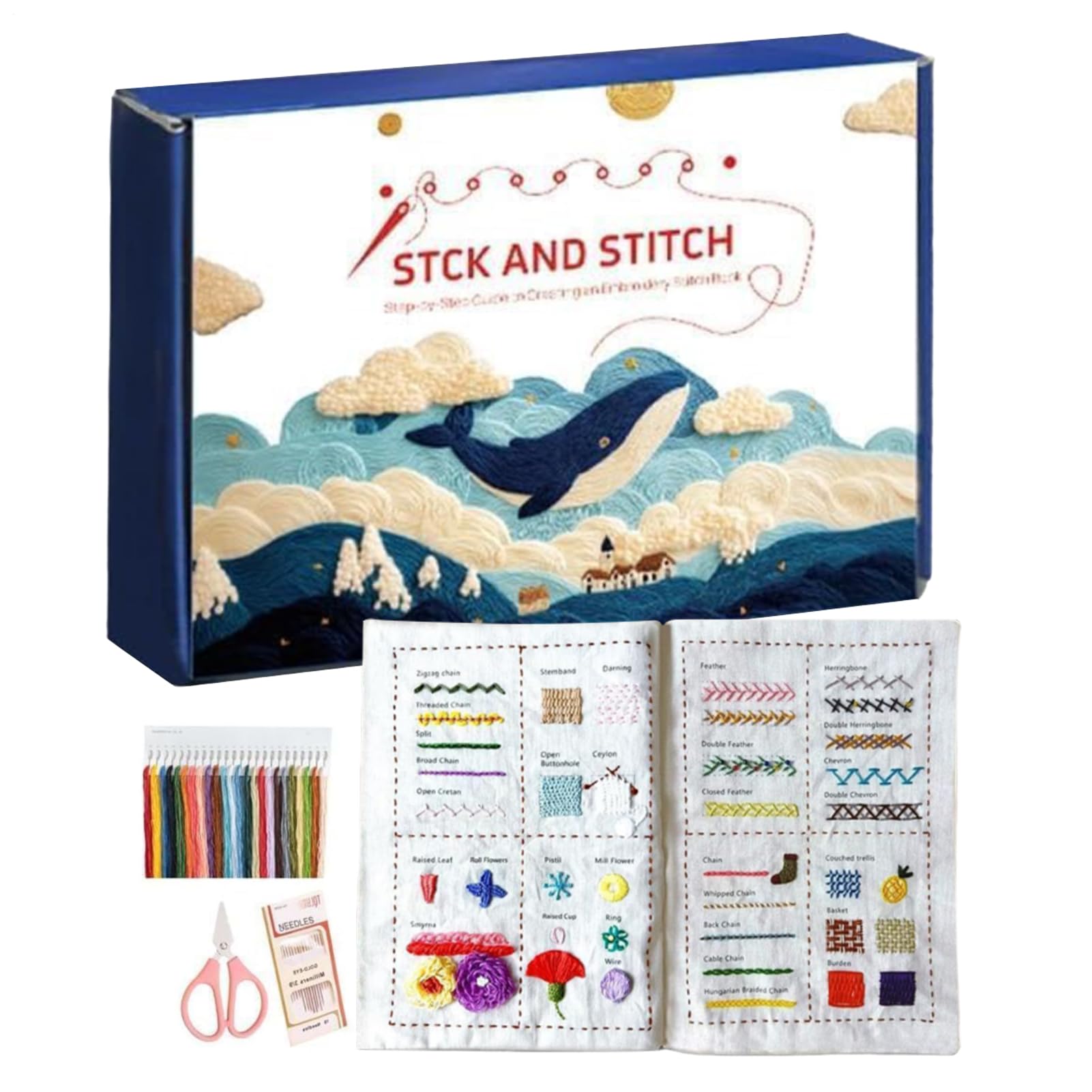 Libro di Ricamo Per Principianti Creativi Portatili Con Toolkit E Guida | Libro di Ricamo per Principianti Per Hobby Casa Viaggi e Regali Natale Festività Arte e Pratica Creativa