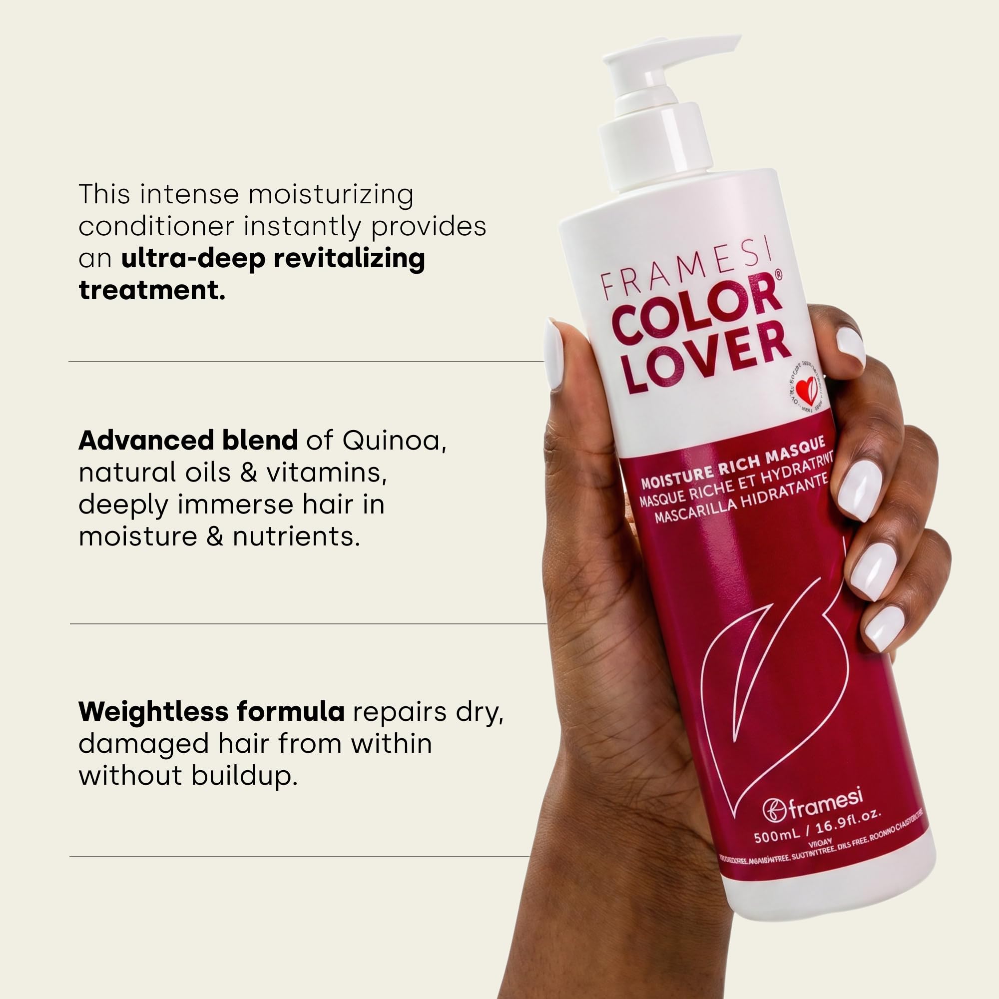 FRAMESI Color Lover Moisture Rich Masque, Sulfate-Free Hair Mask