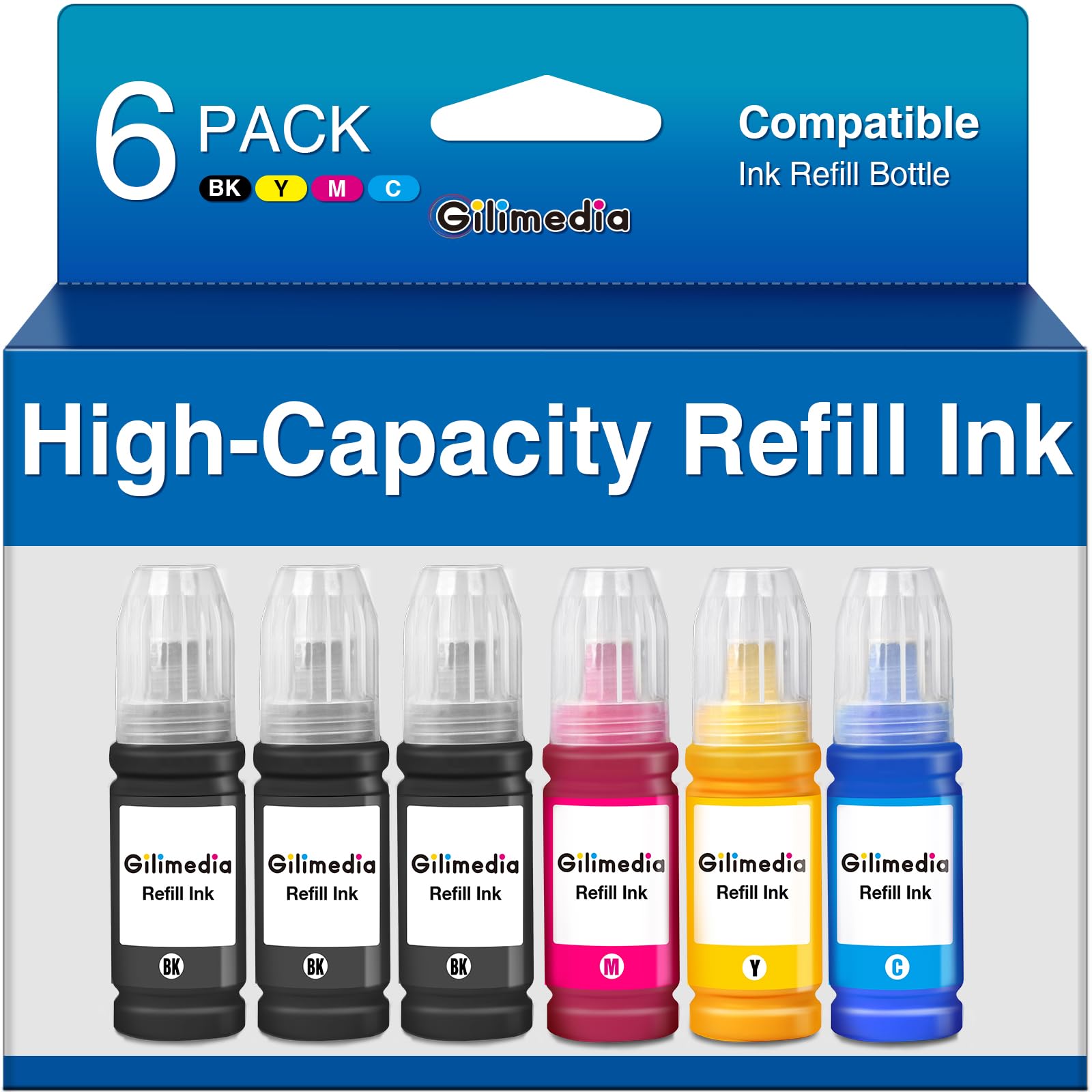 GILIMEDIA Replacements for Epson 522 Ink Refill Bottles Compatible with Epson T522 522 Ink Refill Bottles Printer ET-2800 ET-2400 ET-2803 ET-2720 ET-2840 ET-4700 ET-4800 ET-4810-6 Pack