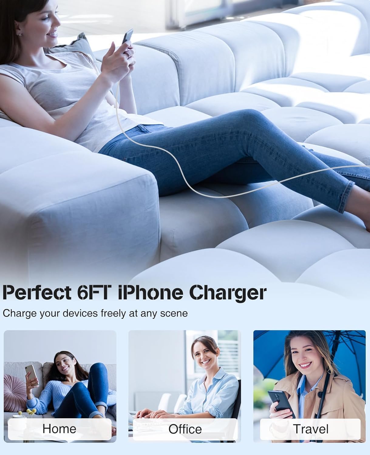 Cavo di ricarica da USB C a USB C, confezione da 3 pezzi, 1,8 m, 60 W, da tipo C a tipo C, per iPhone 15/Pro/Max/mini/Plus/iPad Pro, iPad Mini, iPad Max, Air5, MacBook Air, Samsung