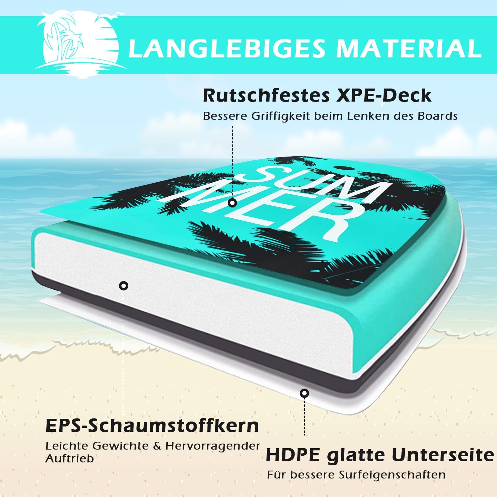 GYMAX Surfbrett Schwimmbrett mit Zugseil EPS Schaumstoff-Kern Bodyboard für Kinder Erwachsene