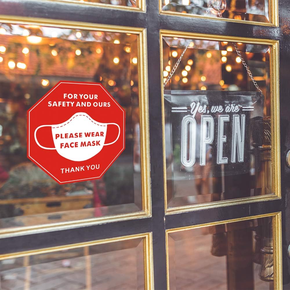 Authentic Crazy Deals Uflashmi Please Wear Mask Sign Sticker Wear a Mask Sign Decal for Businesses House Windows Glass, Red and White