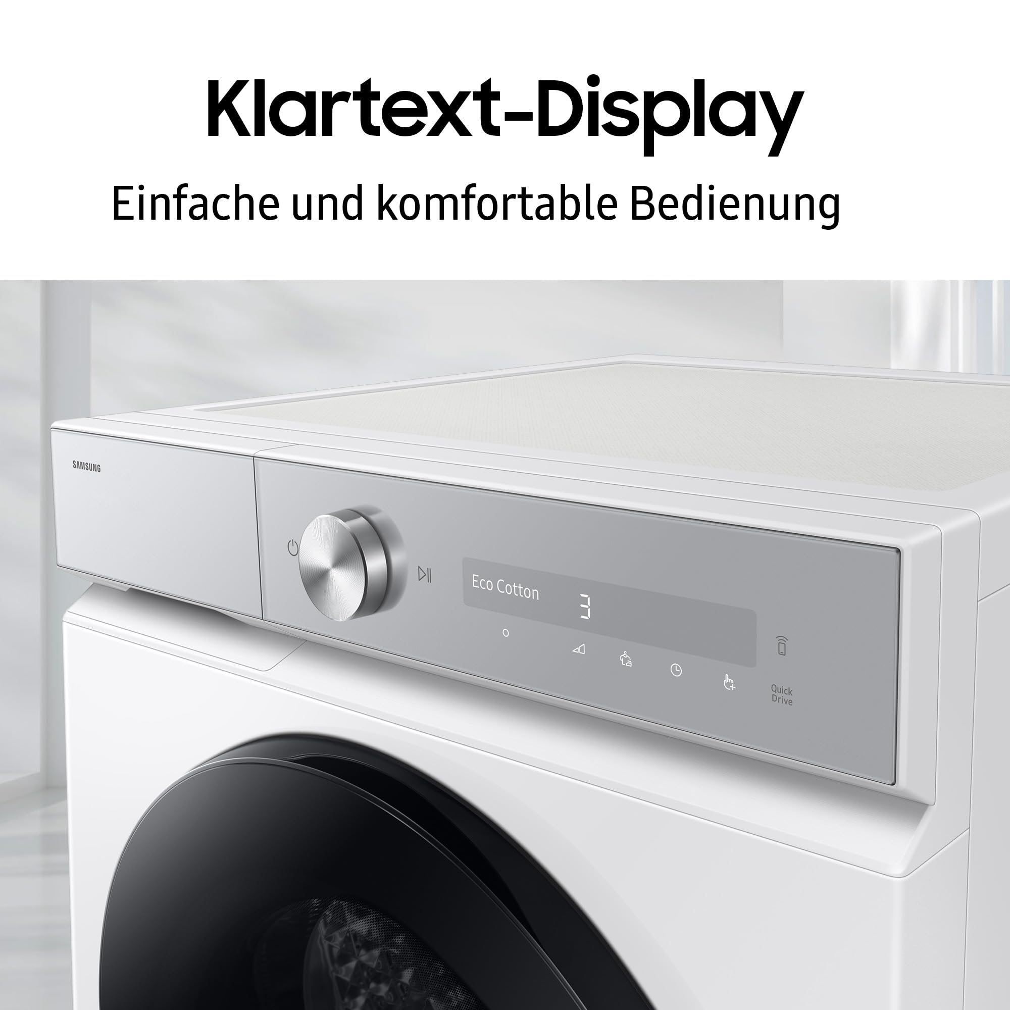 Samsung DV90DB8845GHU2 Wärmepumpentrockner DV8400D, 9 kg, EEK: A, AI Wäschetrockner mit Klartext-Display, AI Dry+, QuickDrive, SuperSpeed, Super Leise Programm, SmartThings-App, Weiß