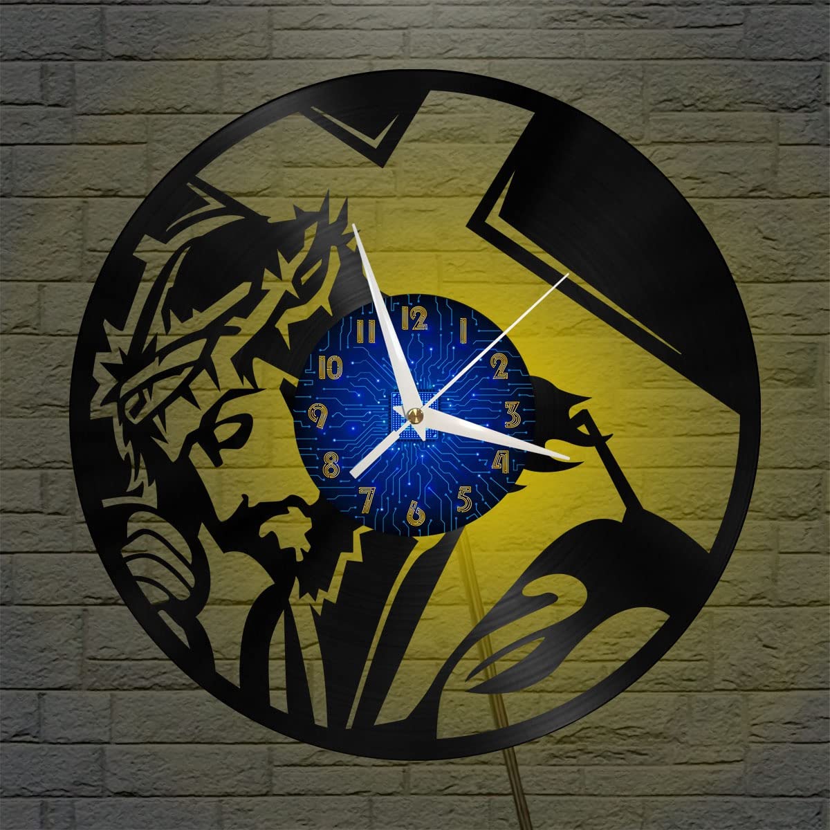 Generico SZGIT Gesù Orologio da parete in vinile, Orologio da parete in vinile nero 12 pollici per camera da letto in soggiorno(12 pollici B con LED)