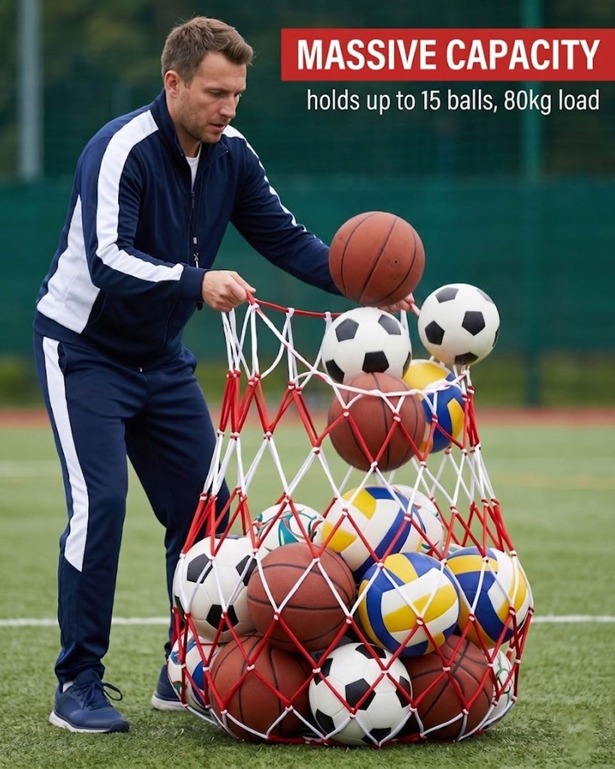 3 Pezzi Ball Carry Net Bag per 10 Palloni, pallone da basket, Borsone in Rete Sacca a Sfera,Portatile Per Palloni in Nylon Grandi Capienza, per Calcio, Basket, Pallavolo, rete pallavolo