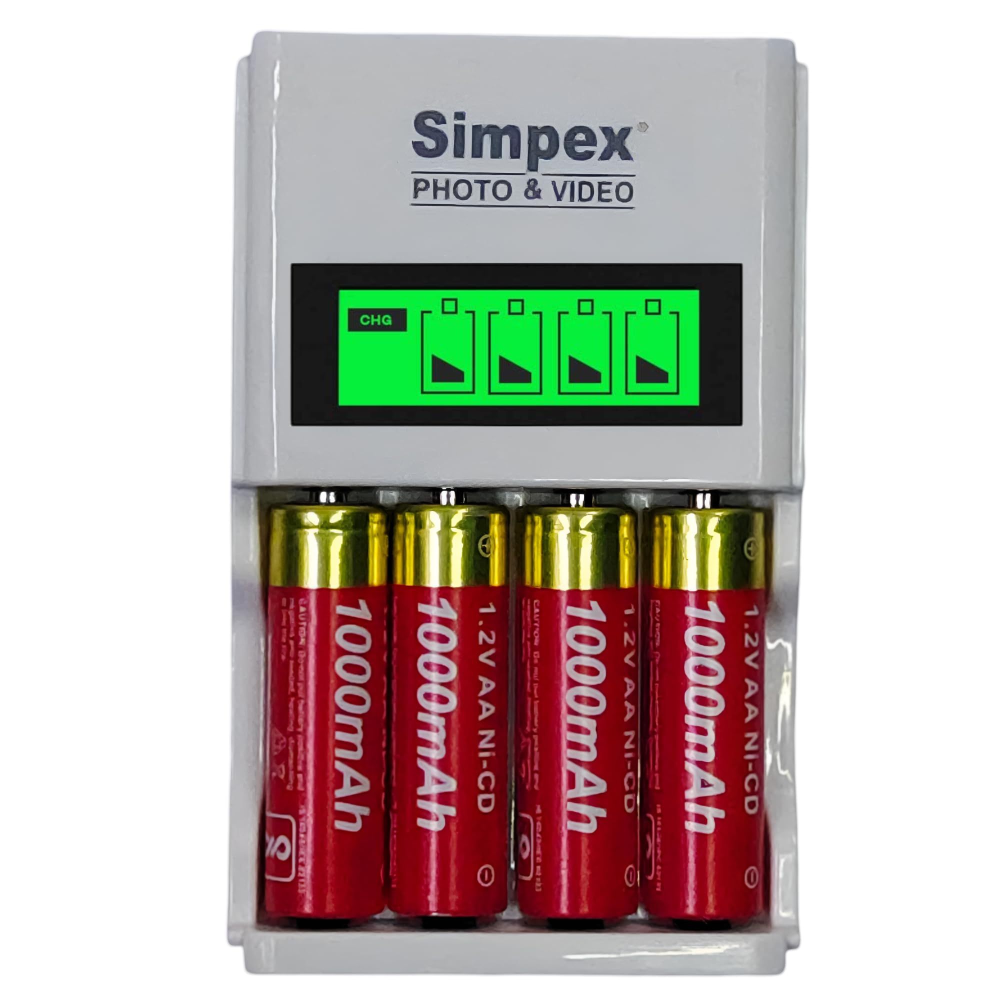 Simpex AA Rechargeable Battery Charger LCD Fast Charger with 1000mAh AA Ni-CD Rechargeable Camera Battery Charger (White, Red)