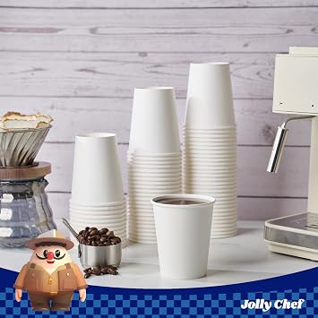 JOLLY CHEF 100 Pack 8oz White Paper Cups Disposable Coffee Cups Hot & Cold