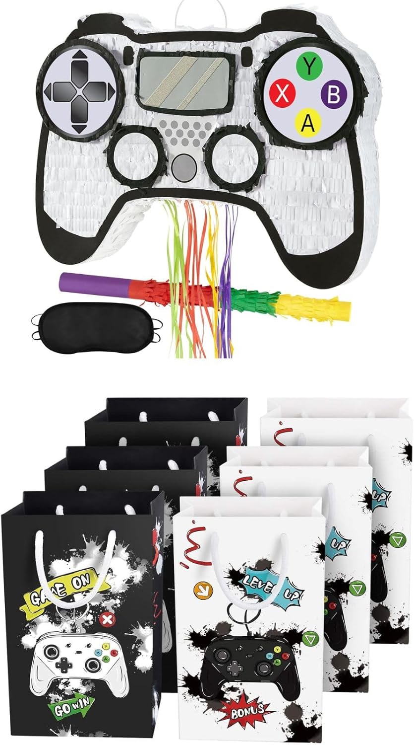 WERNNSAI 16PCS Video Game Party Bags + Video Game Piñata