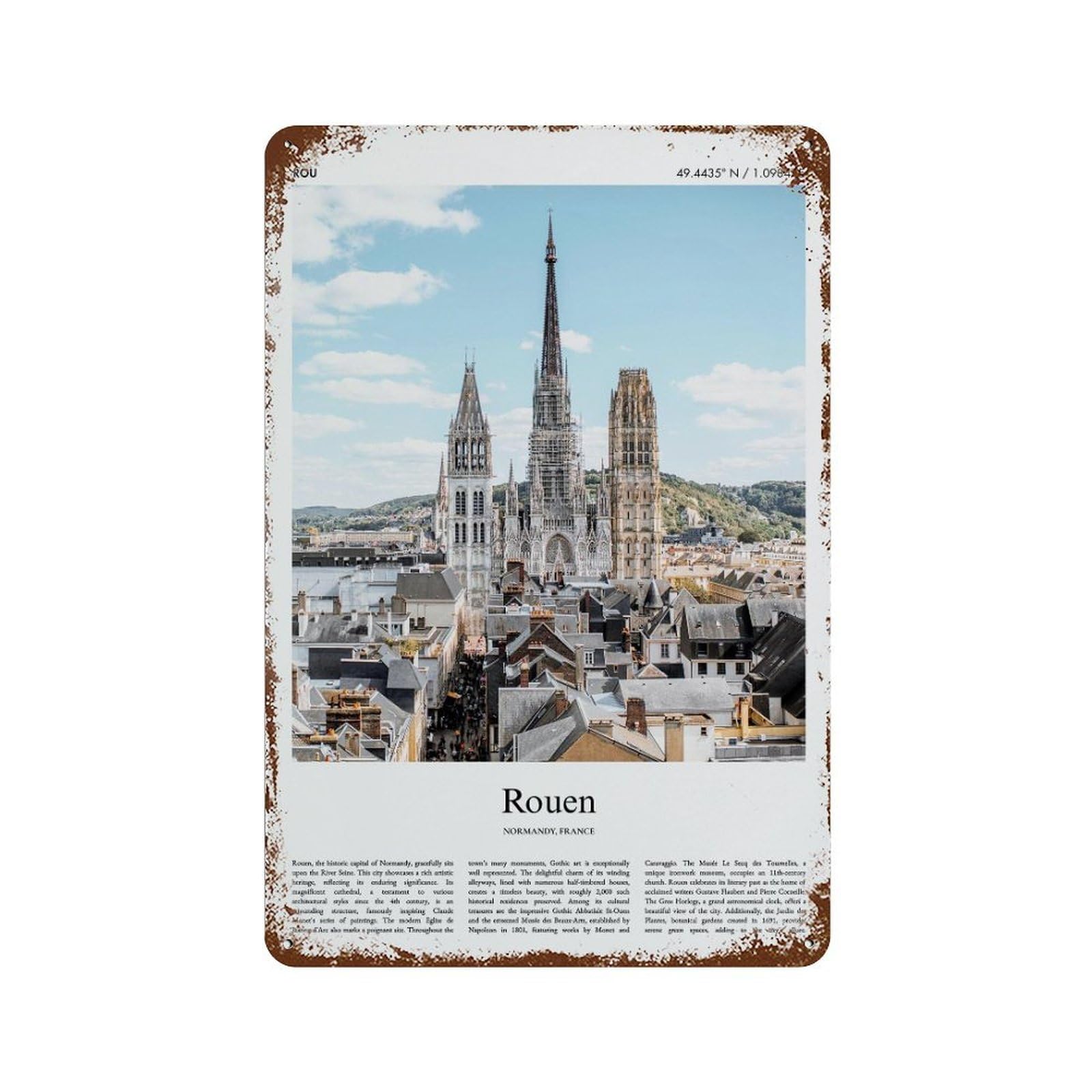 xiaoxiaoshen Rouen Normandy, France City Scenery Wall Decor Art Metal Tin Poster Modern Home Decor Art Home Bar Shop Decorations Vintage Sign 30x20cm