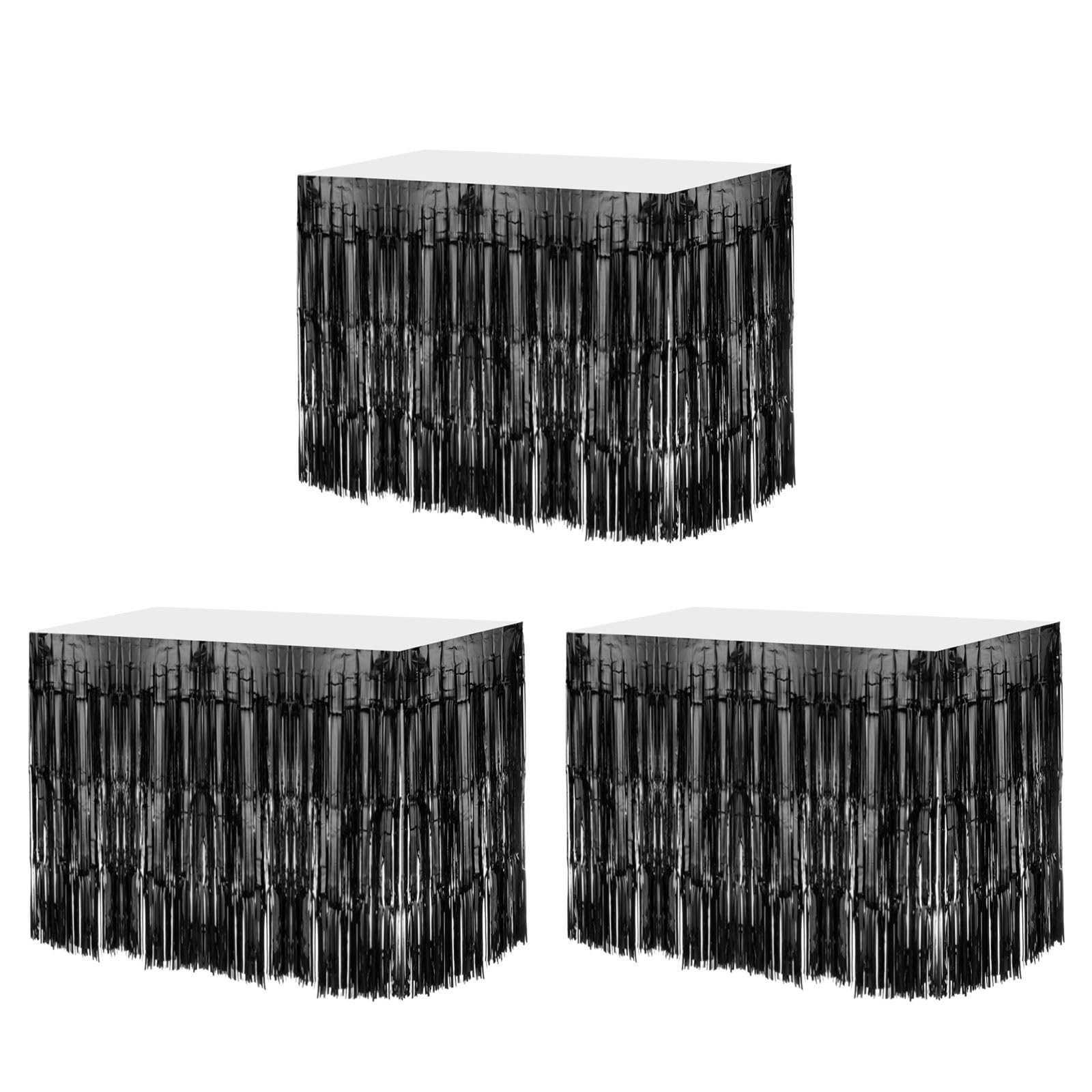 QUARKZMAN 3 Pz 29x108 Pollici Gonne Tavolo Orpelli Frange Lamina Nera Frangia Tinsel per Tavoli Rettangolari Tende Sfondo Orpelli per Decorazione Nozze, Feste Compleanno