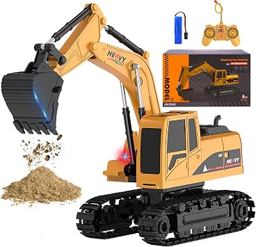 MQDMINI Construction Excavator - Toy Engineering Digger Truck, Remote Control Hydraulic Car for 6 7 8 9 Year Old Boys Girls, Educational Birthday Gifts for Kids 3 4 5 Years Old