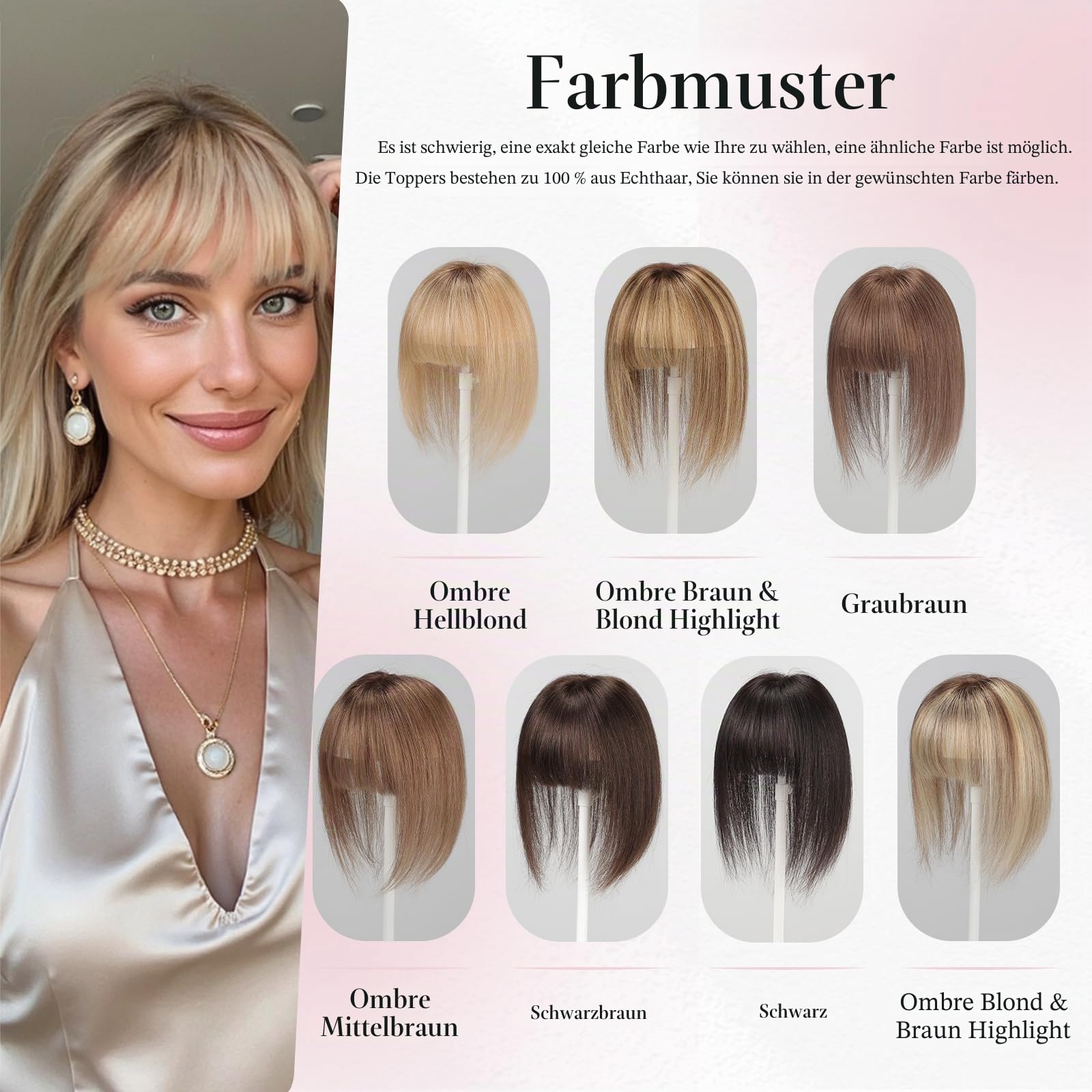 EMMOR 10 Zoll Echthaar Haarteil für Frauen – Verbesserte Schweizer Spitzenbasis mit 3 rutschfesten Clips, 4,5" x 3" Clip-in Pony für dünner werdendes Haar(Ombre Braun mit blonden Strähnen)