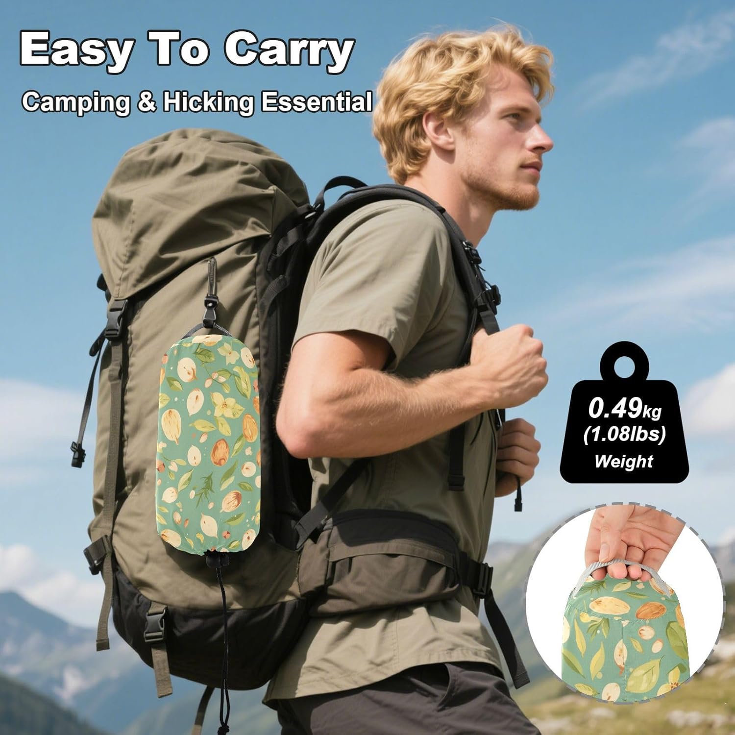 Cute Green Leafs Nut Camping Hammocks with Hanging Rope Portable Folding Hammock for Camping & Hiking Essential