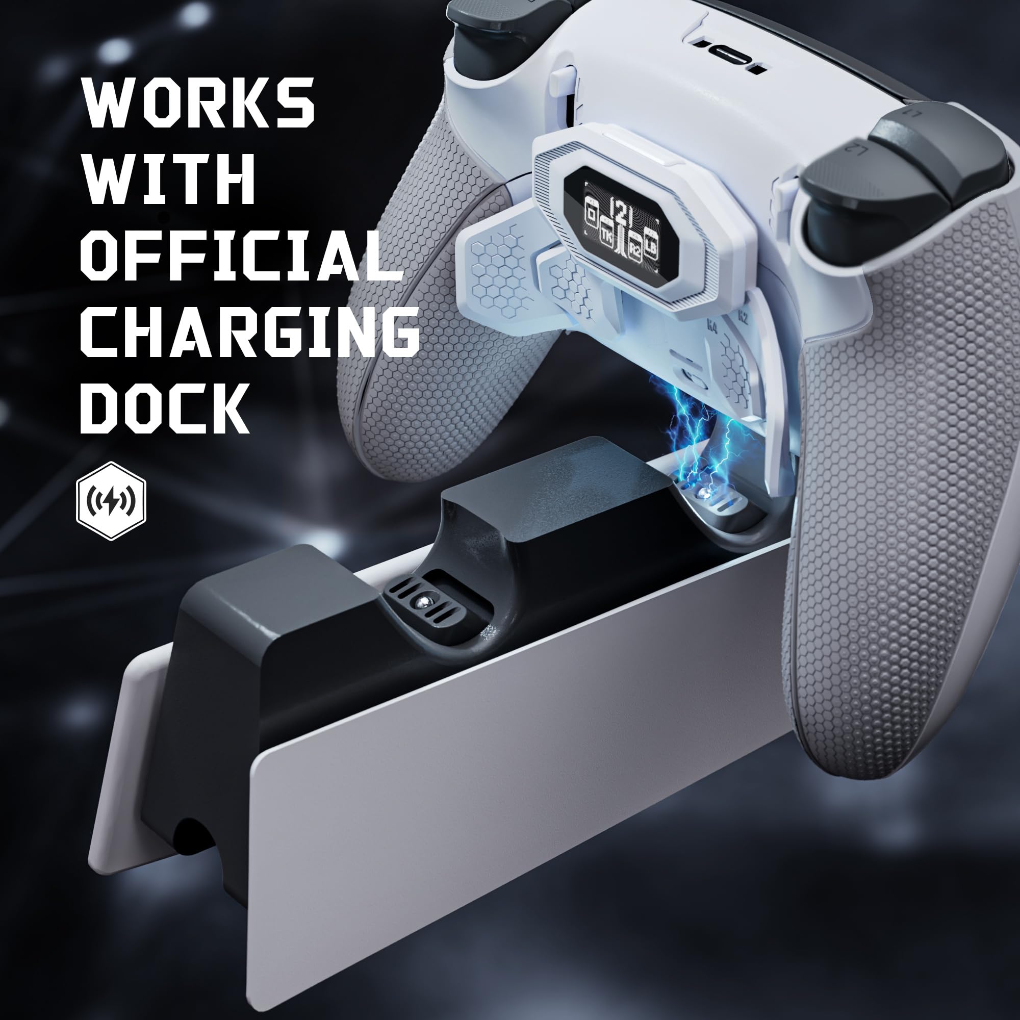 eXtremeRate BEYOND Remap Kit per ps5 Edge Controller, Display OLED & Cover Grip Ergonomici & 4 Palette Tasti Posteriori Rimappabili, Back Paddle Accessori per ps5 Edge Joystick, Grigio