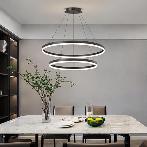 Miniatura 6 de Lámpara de techo moderna, acrílico antiparpadeo negro, lámpara colgante con control remoto, regulable, 3 modos de color y luces de isla de brillo