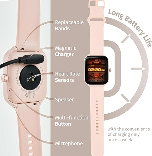 Miniatura 8 de SLIDE Reloj inteligente de fitness para hombres y mujeres (rosa) Bluetooth 5.3 (hacer llamadas), habilitado para Alexa, pantalla HD grande de 1.95
