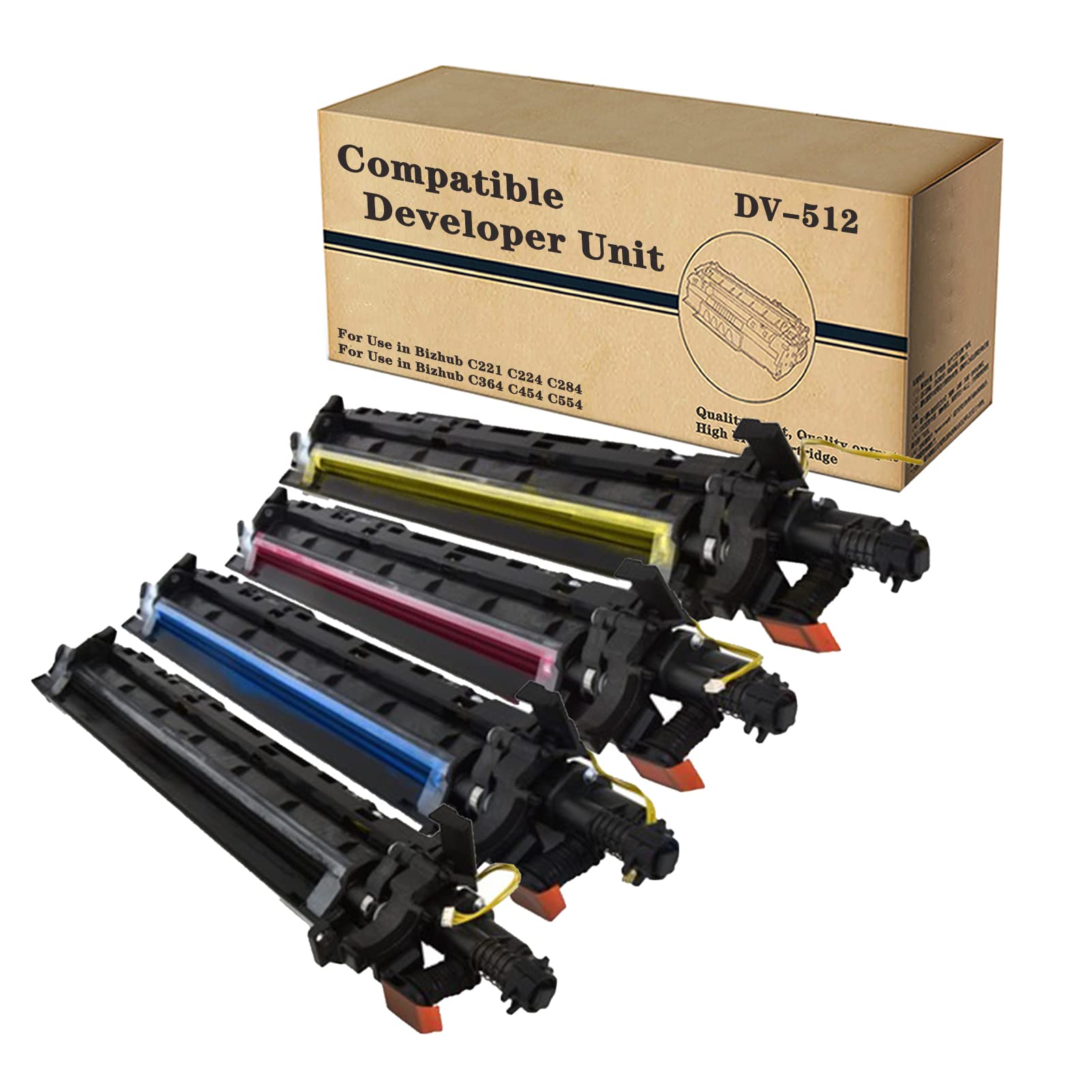 OGLUCompatible Developer Unit for Konica Minolta DV-512 DV512 DV-512K DV-512C DV-512M DV-512Y, High Yield with Bizhub C221 C224 C284 C364 C454 C554 Printer 4Pack