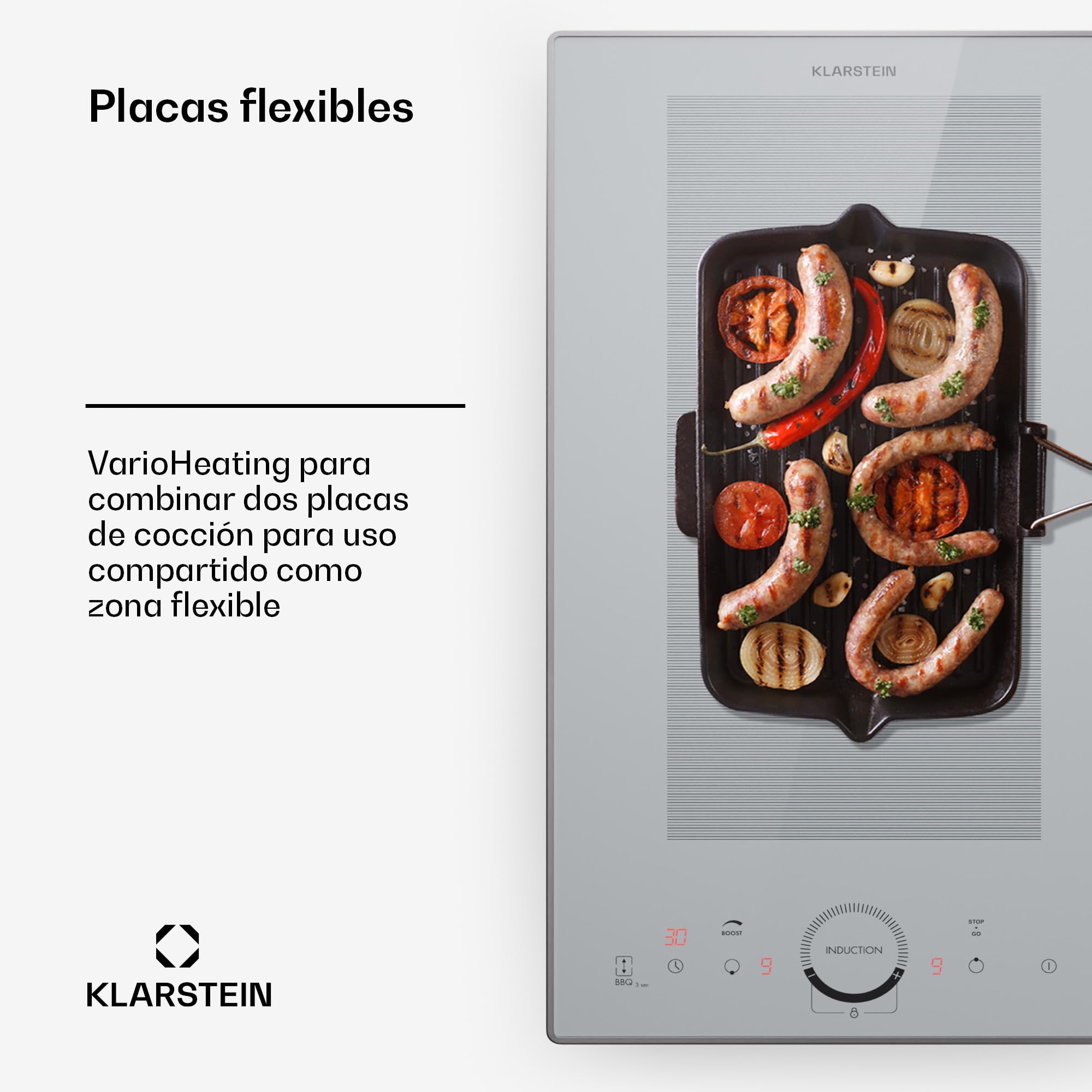 Klarstein Placa Induccion Eléctrica, 3500W, Vitrocerámica Inducción Eléctrica de 2 Fuegos, Placas de Cocción de Sobremesa, Control Táctil, Placas de Cocción de Inducción, Eléctricas para Cocinar