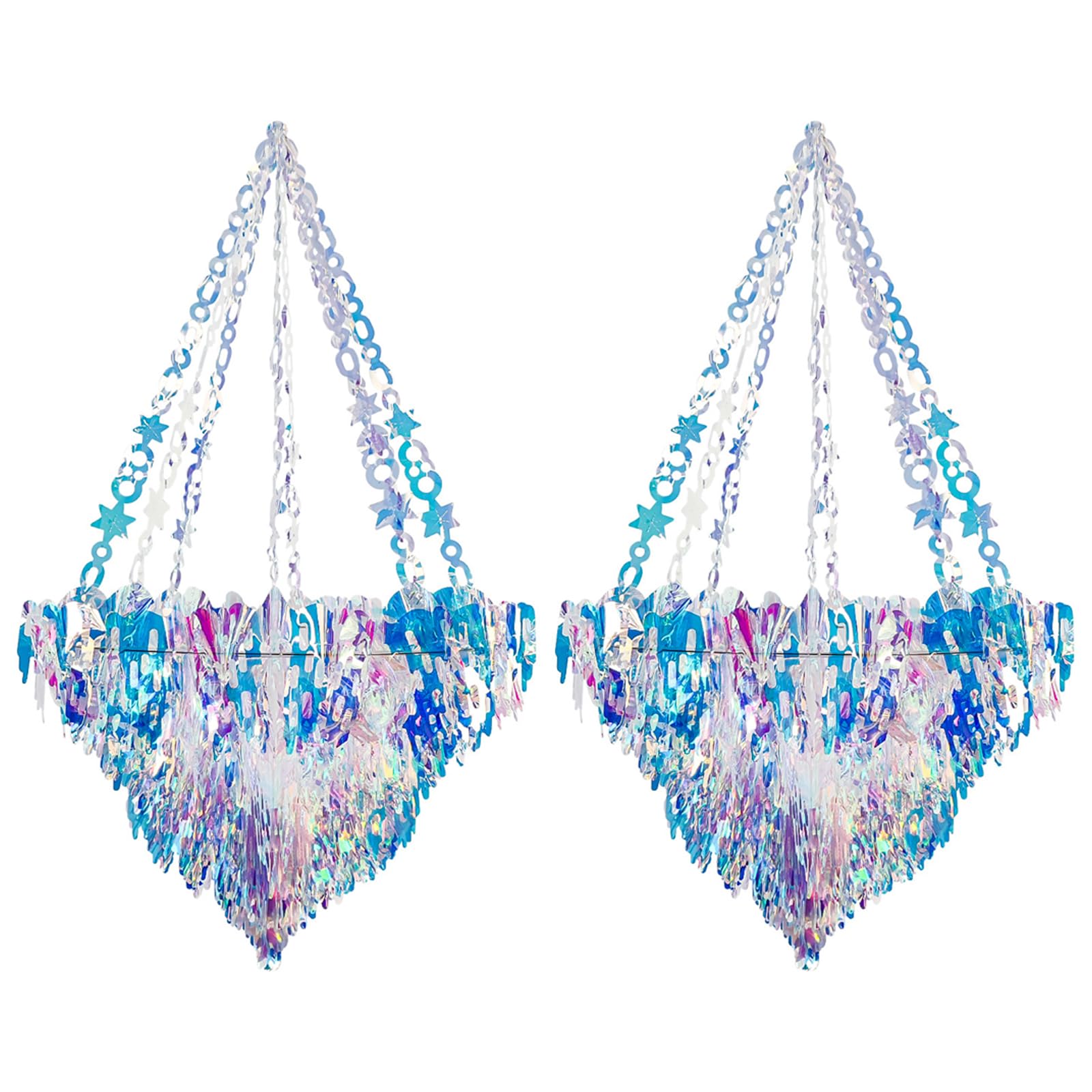 Photo 1 of 1pcs 30 Inch Iridescent Chandelier Shaped Foil Ceiling Hanging Ornament Clear Foil Decorative Folding Rainbow Shine Party Ornaments for Bridal Shower Wedding Birthday Frozen Theme Decoration