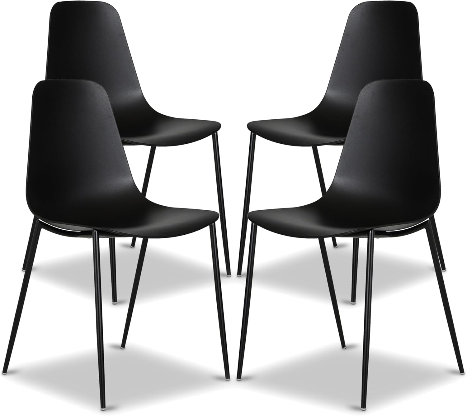 Poly & Bark Isla Modern Dining Chairs Set of 4 - Ebony Black Plastic Kitchen Chairs with Metal Legs, Indoor/Outdoor Use