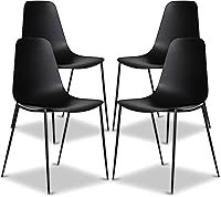 Poly & Bark Isla Modern Dining Chairs Set of 4 - Ebony Black Plastic Kitchen Chairs with Metal Legs, Indoor/Outdoor Use