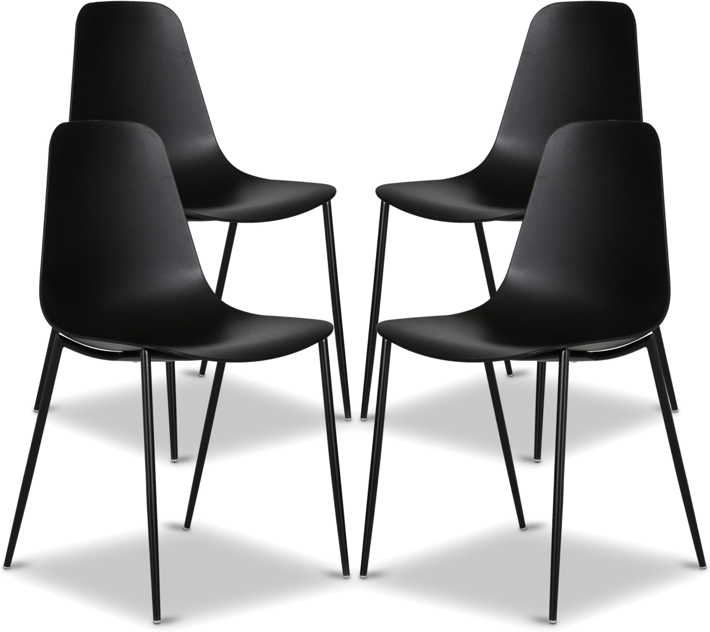 Poly & BARK Isla Modern Kitchen Chairs Set of 4 - Plastic Dining Chair with Metal Legs - Quick Assembly Simple Cafe Chairs Plastic for Indoor or Outdoor - Ebony Black