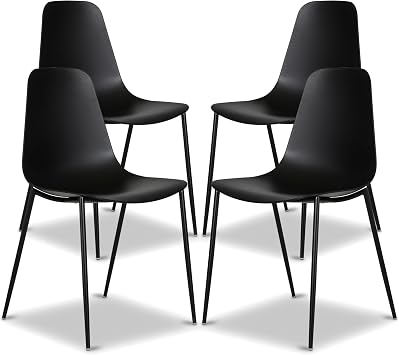Poly & BARK Isla Modern Kitchen Chairs Set of 4 - Plastic Dining Chair with Metal Legs - Quick Assembly Simple Cafe Chairs Plastic for Indoor or Outdoor - Ebony Black