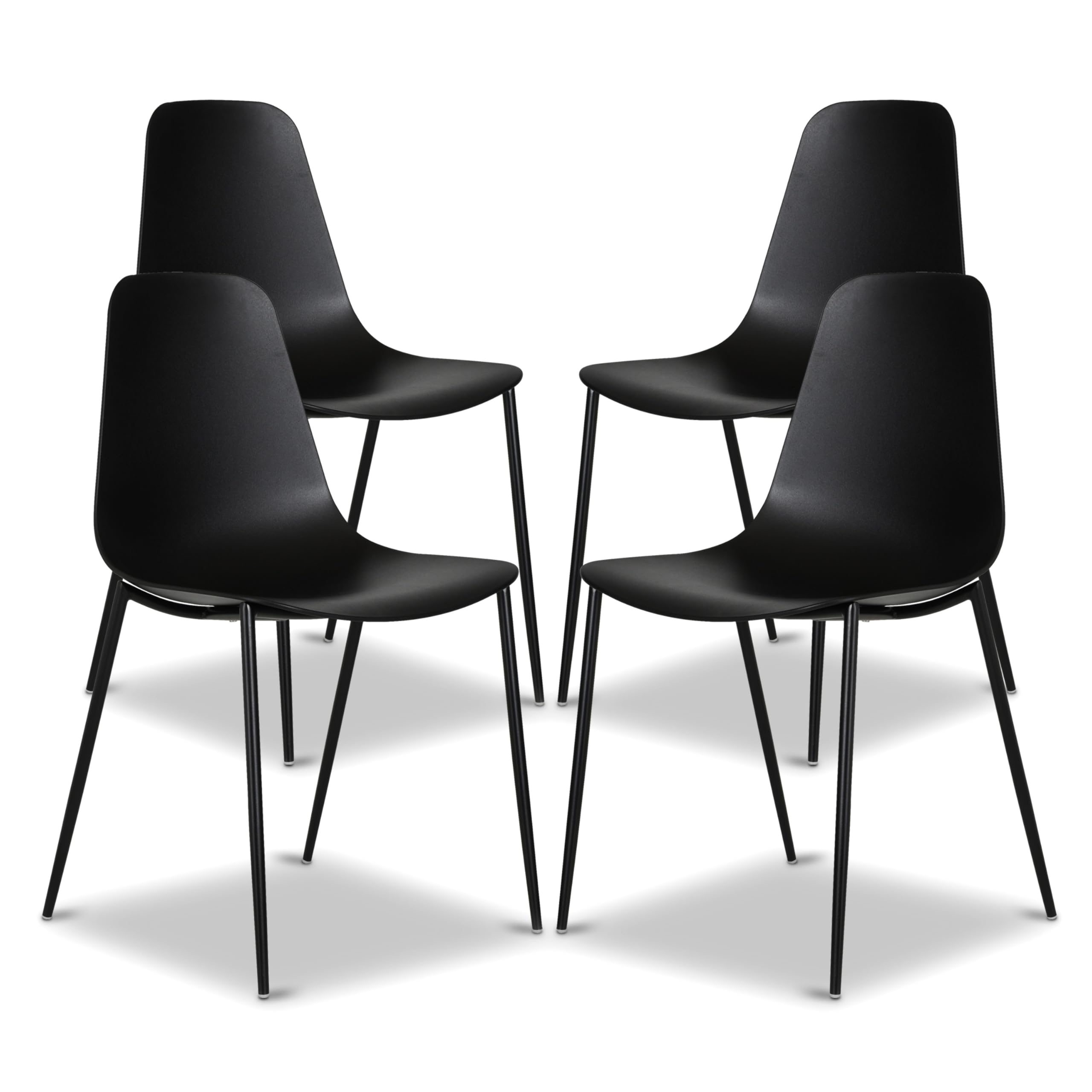 POLY & BARK Isla Modern Kitchen Chairs Set of 4 - Plastic Dining Chair with Metal Legs - Quick Assembly Simple Cafe Chairs Plastic for Indoor or Outdoor - Ebony Black