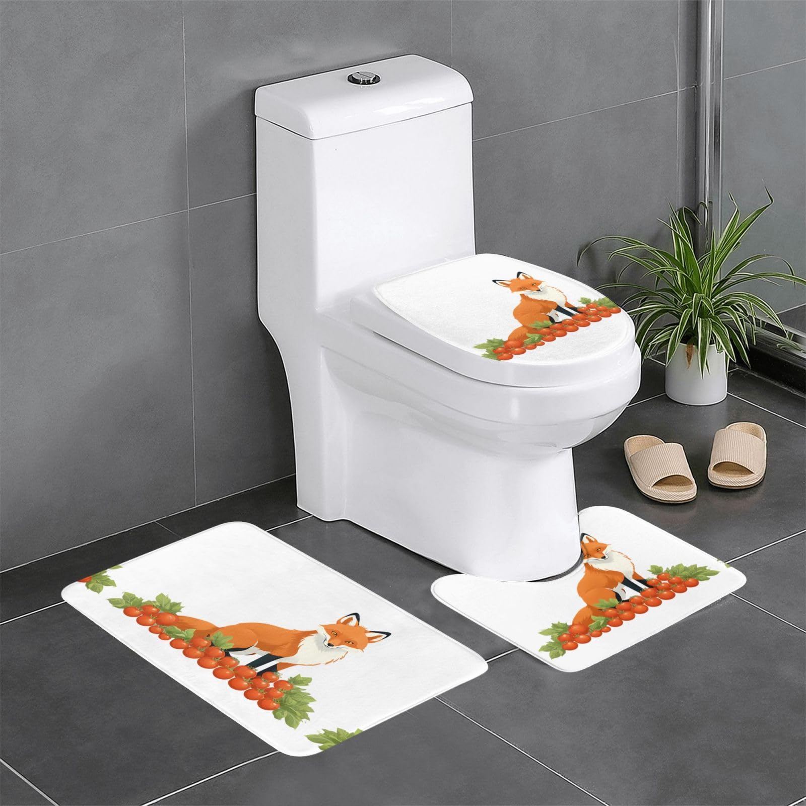 Tapis de salle de bain motif renard décoratif pour moderniser l'espace baignoire et WC