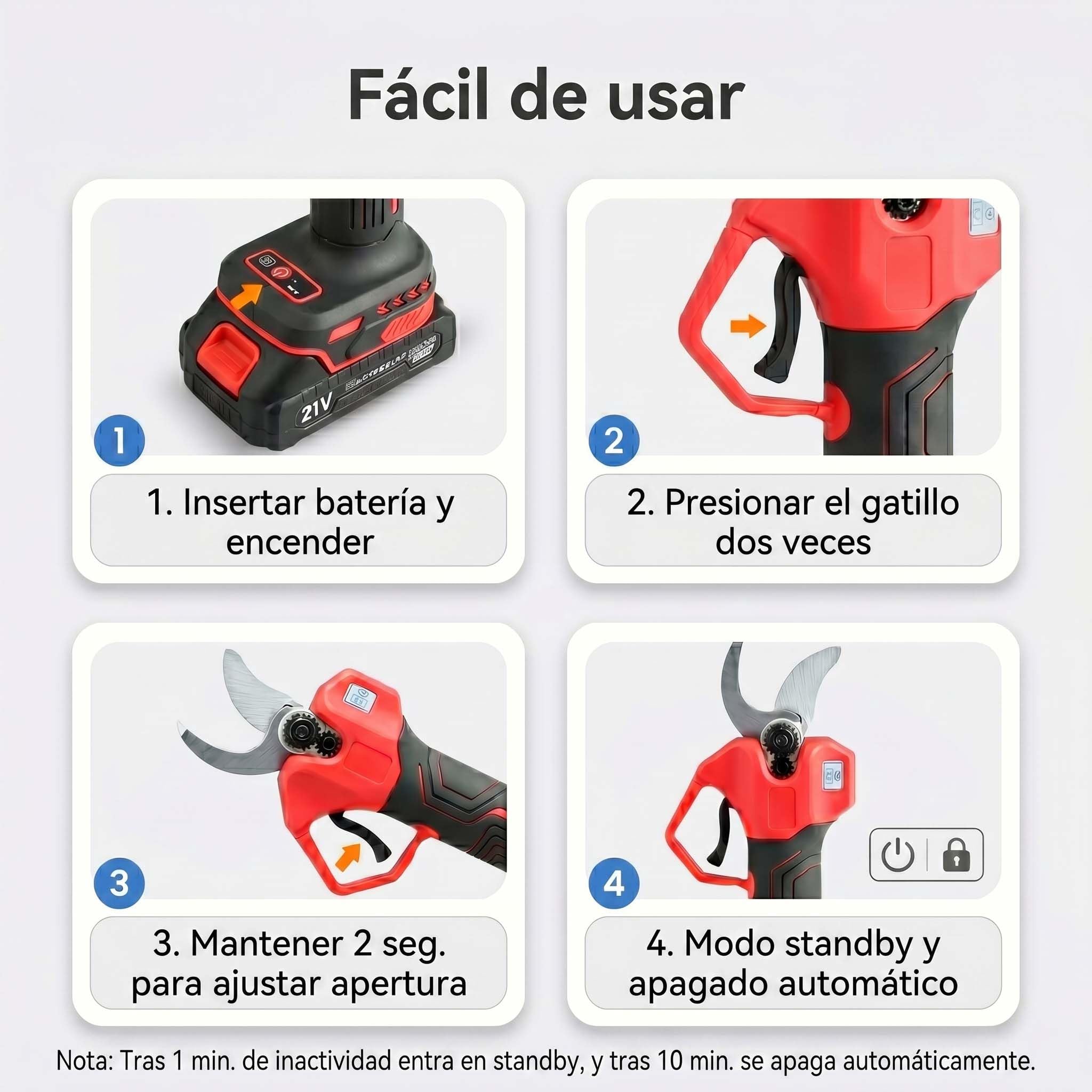 Tijeras de Podar Eléctricas, Tijeras de Podar con Batería 2 x 2,0 Ah, Diámetro de Corte 32 mm, Motor Sin Escobillas, Pantalla LED con Contador de Cortes, para Árboles Frutales, Viñedos y Rosales