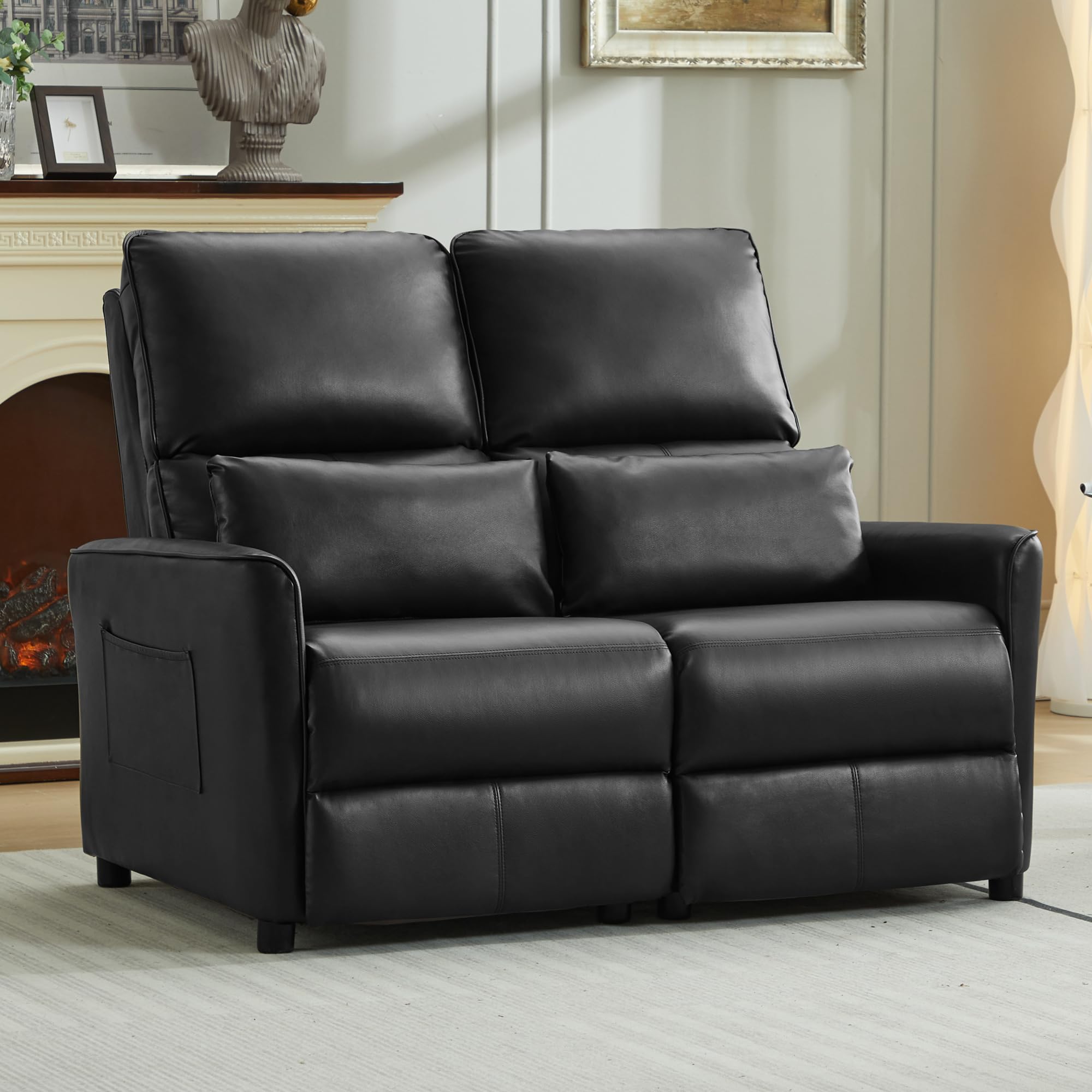 DRMBOOK 52'' RV Loveseat Recliner Sofa, Faux Leather Double Camper Couch 2 Seater Recliner, Home Movie Theater Seating Chair, 2 Person Push Back