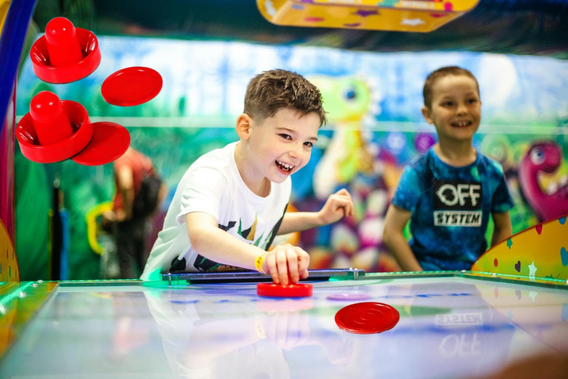 Hope Kart Air Hockey Striker Pusher Set for Table Kids Adult Game Pucks Plate Set Professional Big Large Size Hand Sticker Combo Free Flow, Mix Colours,1 Set (2 Striker and 2 Pucks)