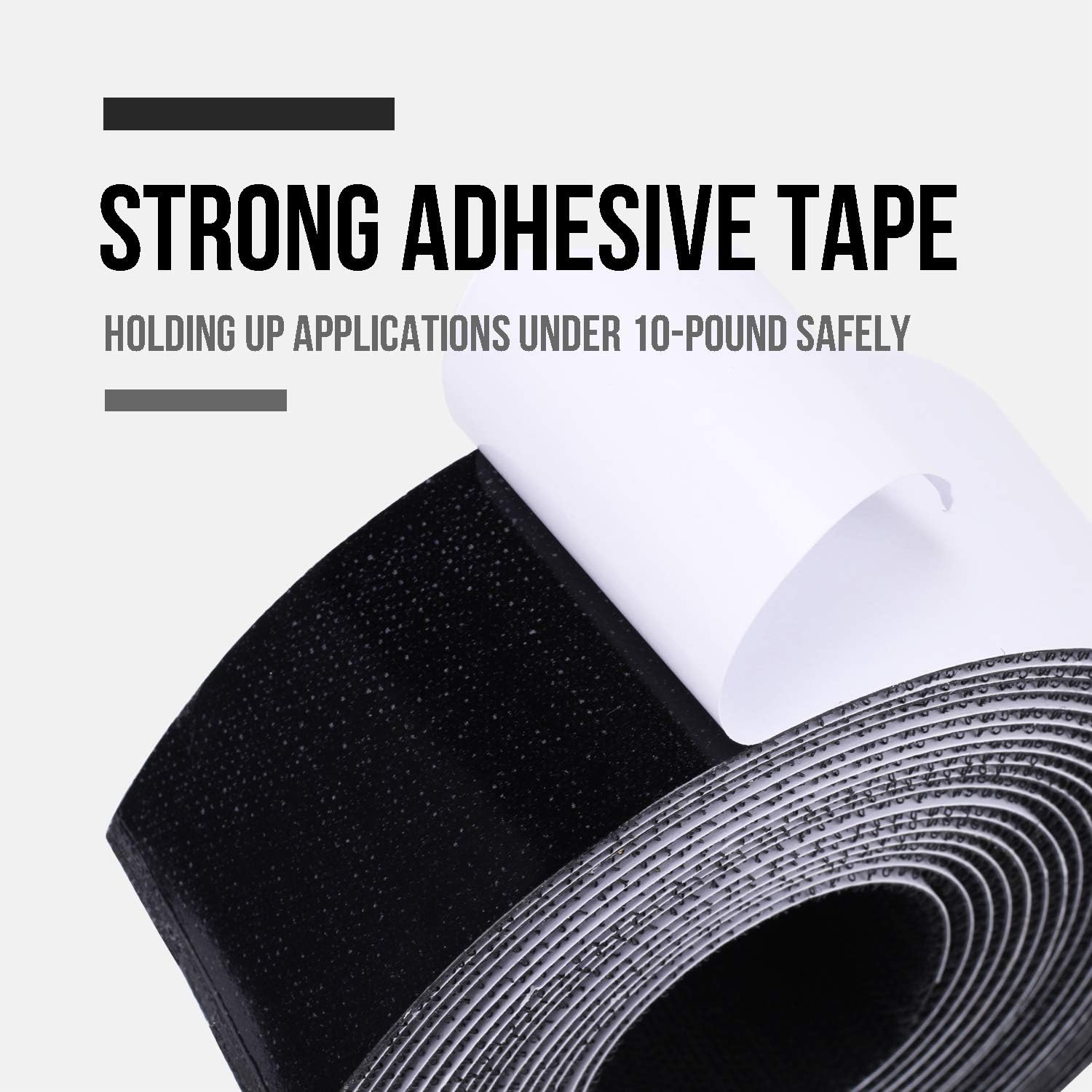 Lichamp Strong Adhesive Strips Black, 1" x 15FT and 2" x 15FT Heavy Duty Double Sided Sticky Hook Loop Tape Fasteners