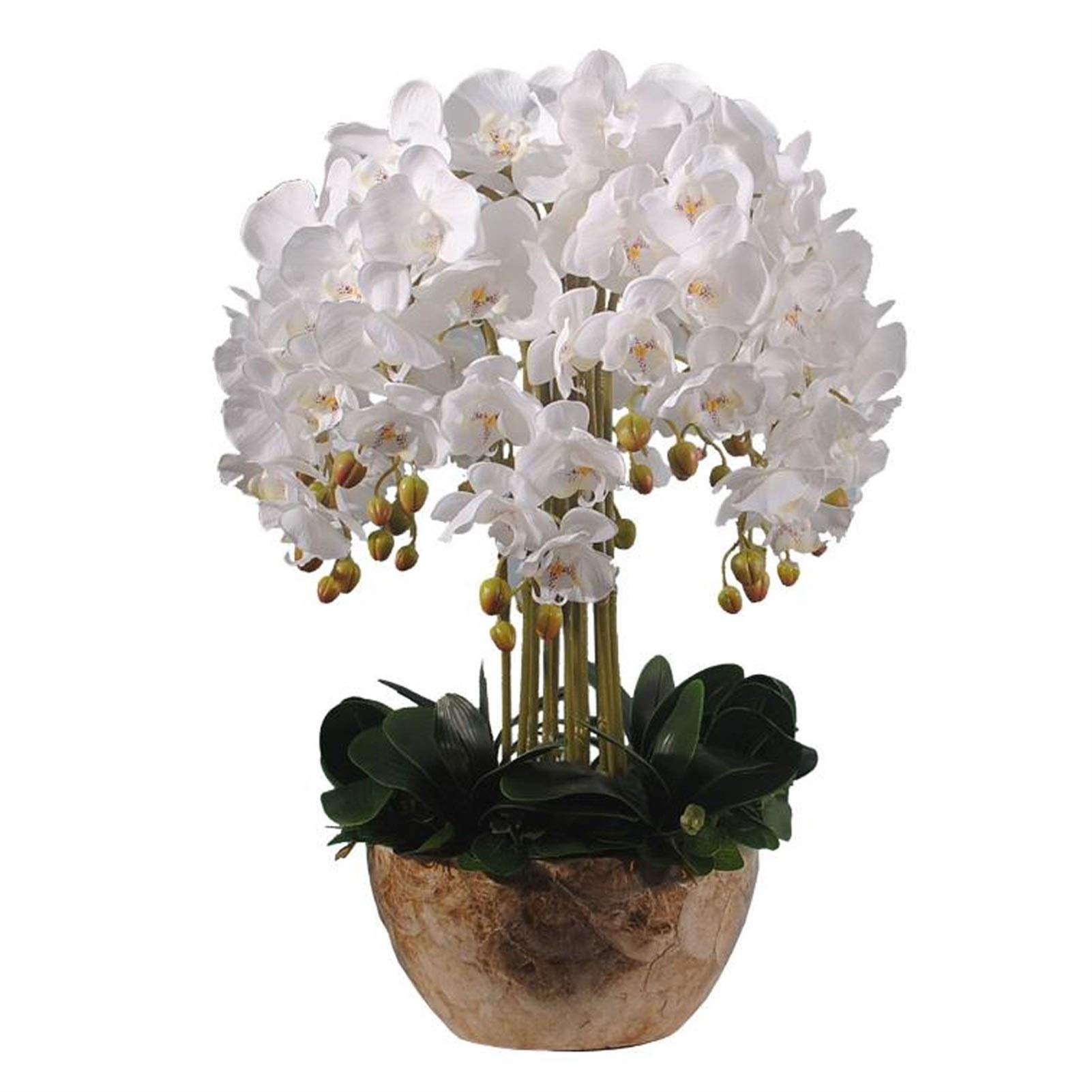 IUokLU Artificial Orchid Flowers,Artificial Orchid Artificial Flower in Pot Large Phalaenopsis Artificial Flowers Arrangement,Faux Orchid Flowers with Gold Vase